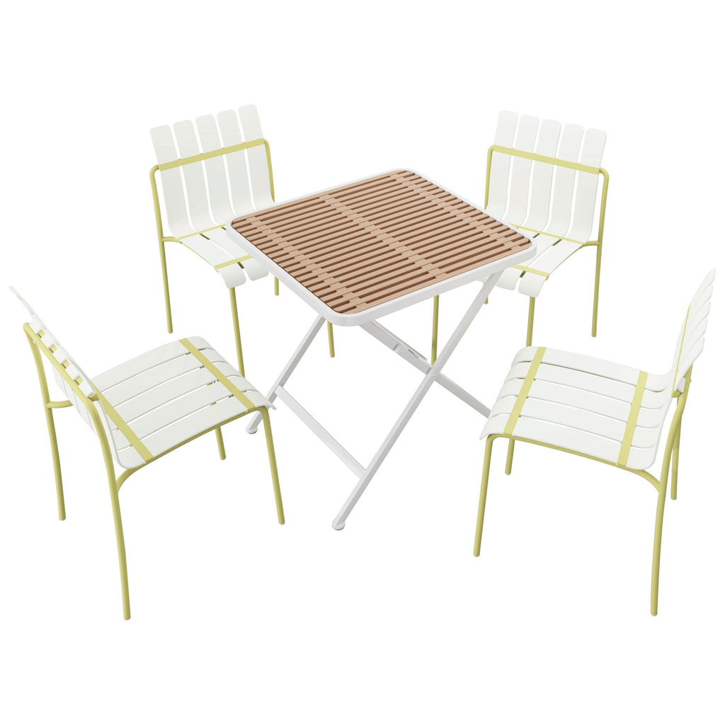 4 Piece Set Of Modern Color Block Designed Single Chairs With Folding Square Table
