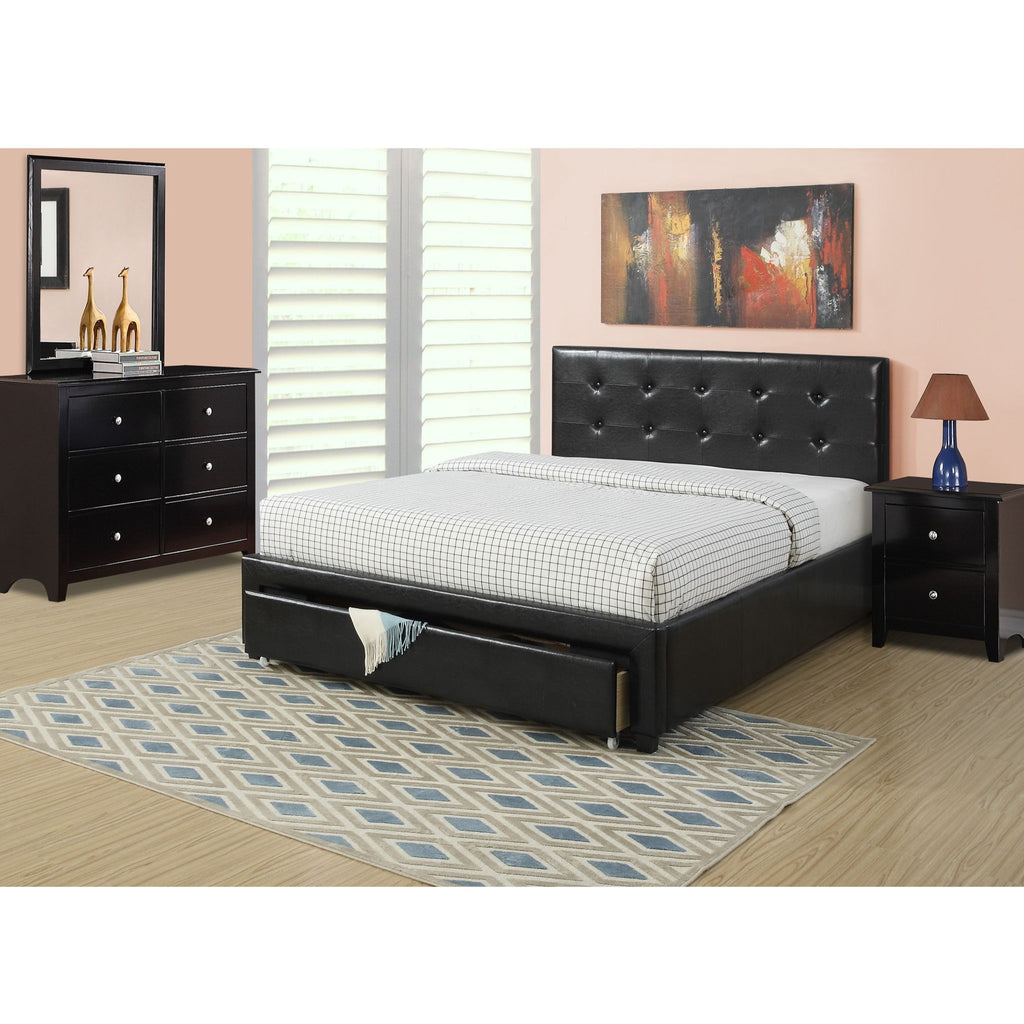 Bed With Tufted Headboard And Storage Drawer