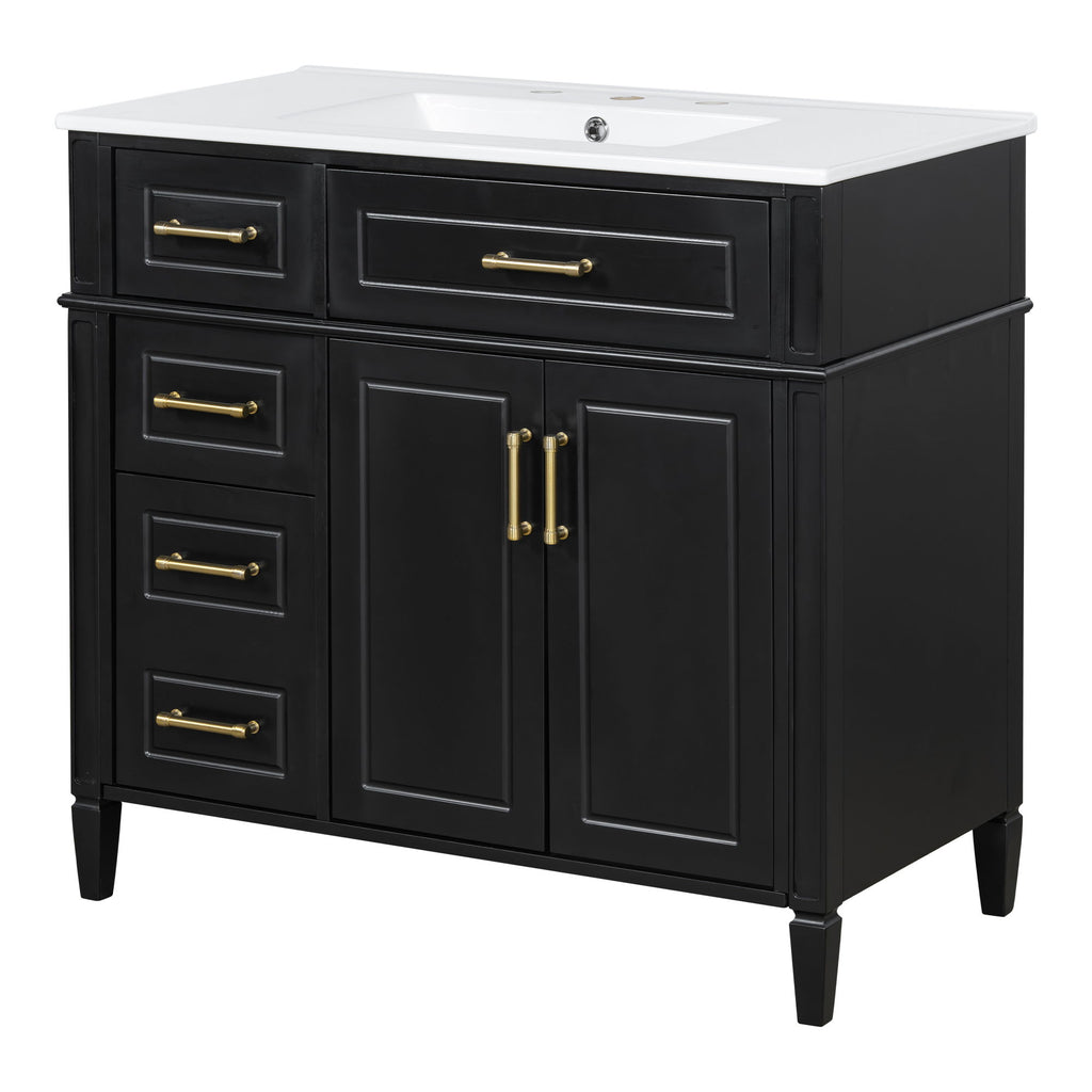 Bathroom Vanity With Sink, 4 Drawers, 2 Doors