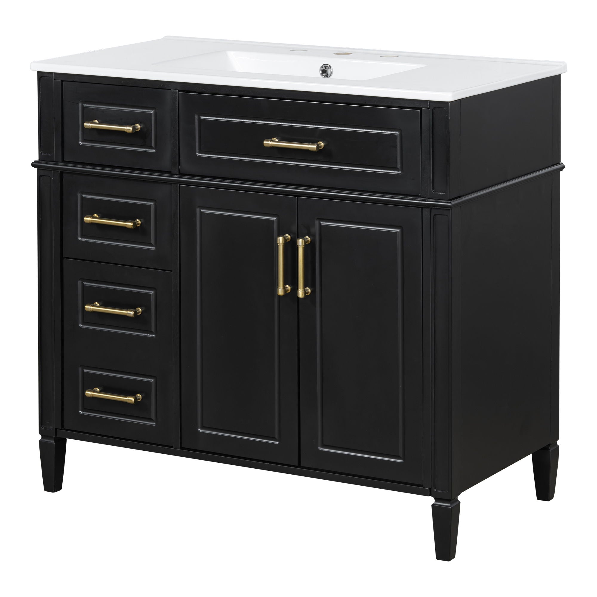 Bathroom Vanity With Sink, 4 Drawers, 2 Doors