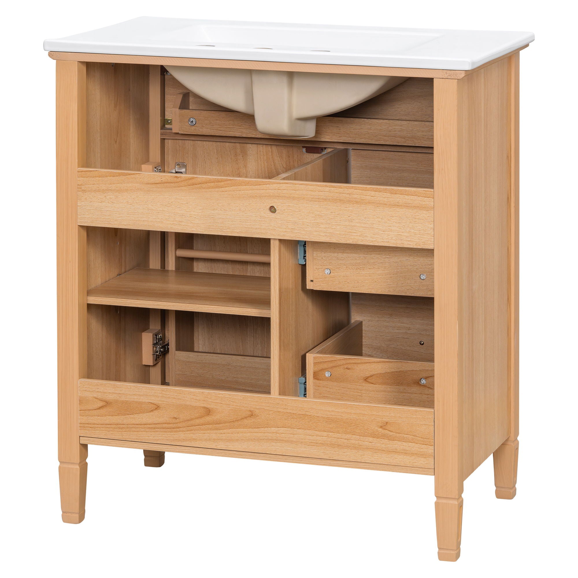 Bathroom Vanity With Sink, Flip Drawer & Adjustable Shelf - Natural