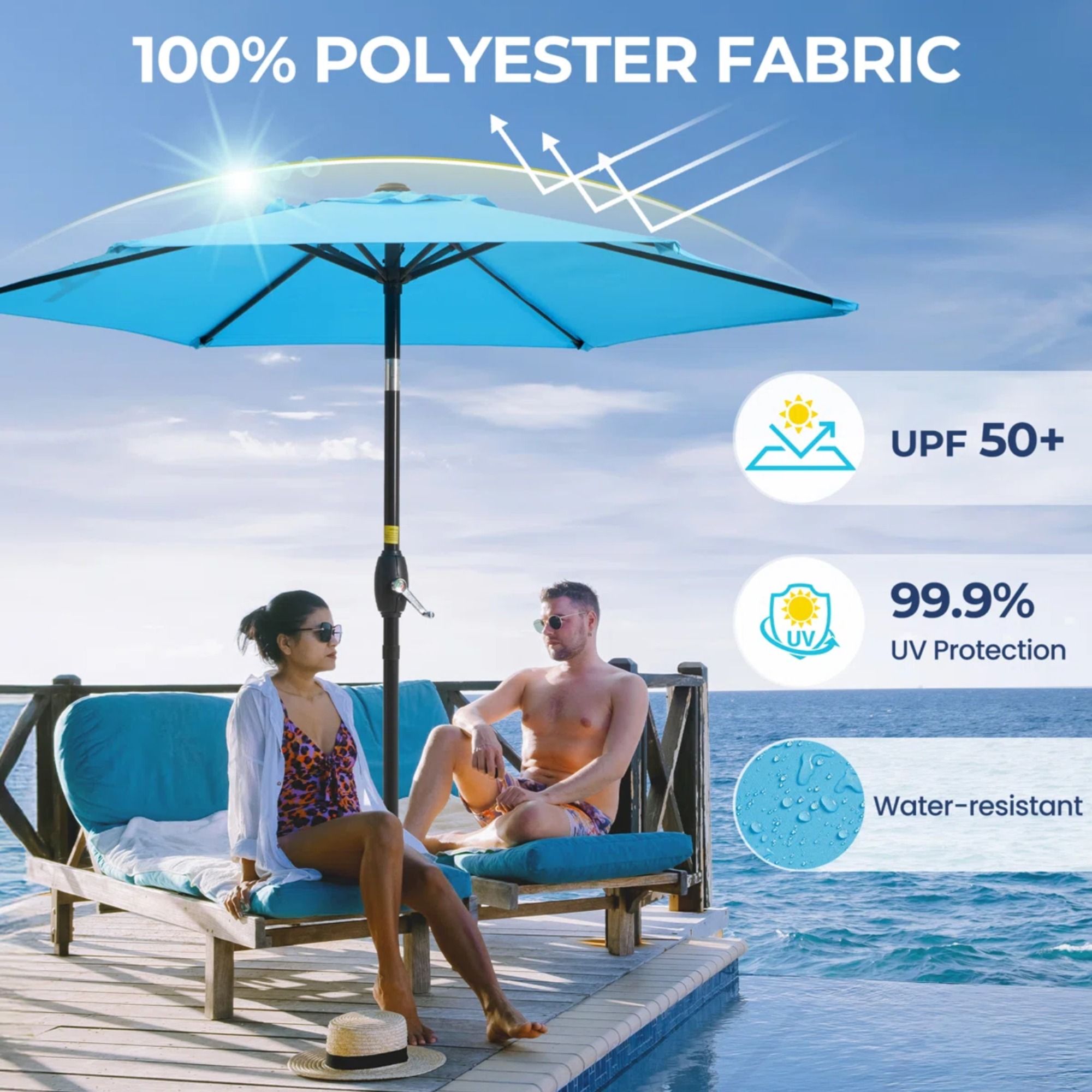 Umbrella With Crank Lift & Tilt, UV-Resistant Canopy For Patio