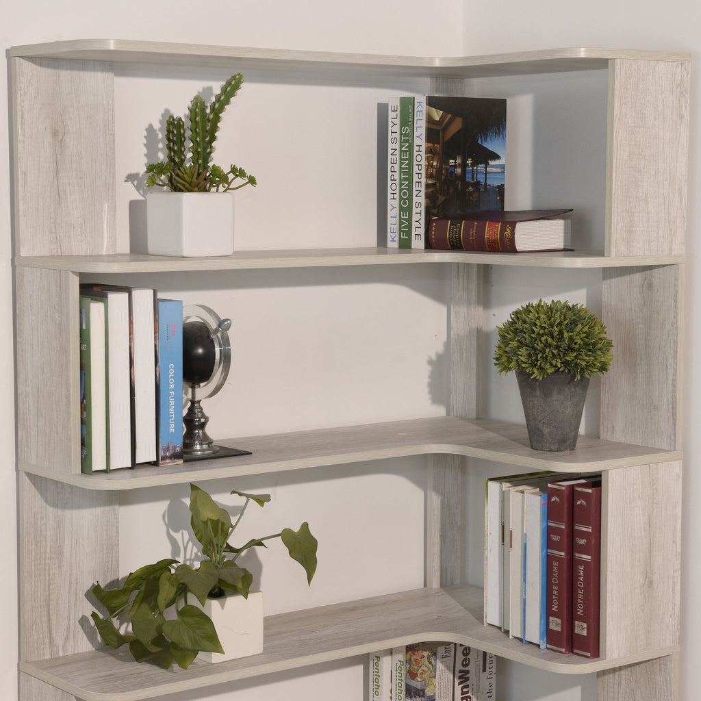 Extended Corner Bookshelf For Living Room - Light Gray