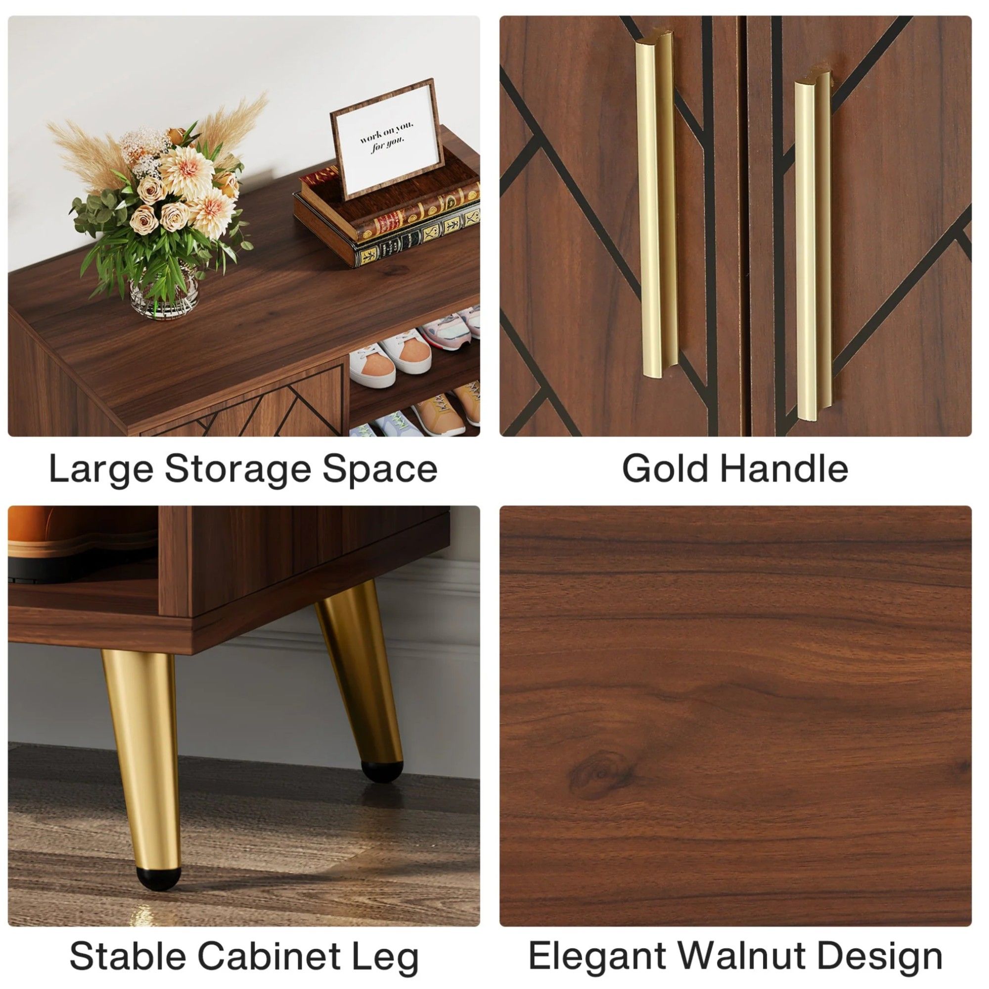 6 Tier Wooden Entryway Shoe Cabinet, Wide Storage Unit For 24 Pairs Of Shoes - Walnut