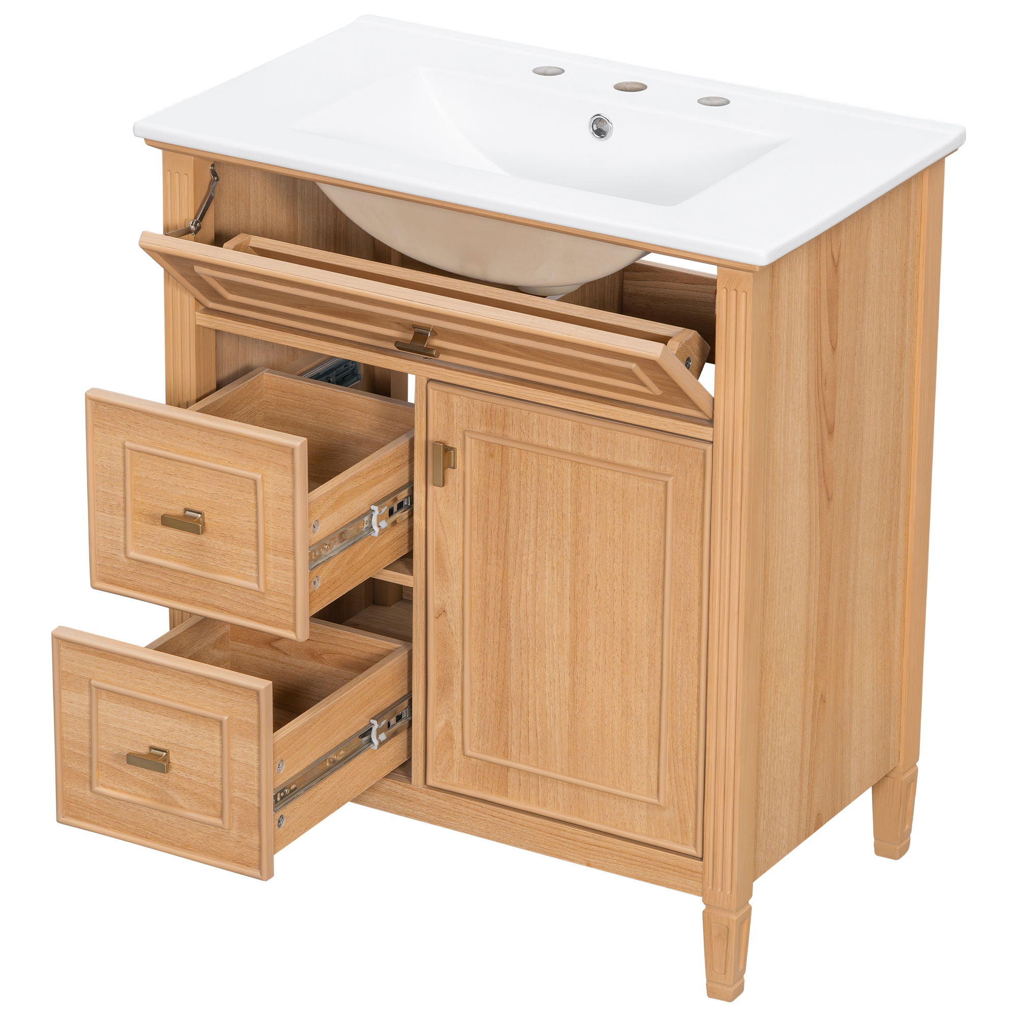 Bathroom Vanity With Sink, Flip Drawer & Adjustable Shelf - Natural