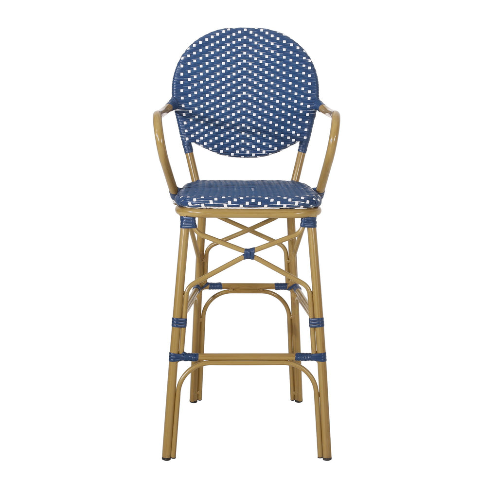 Outdoor Wicker And Aluminum French Barstools (Set of 2)