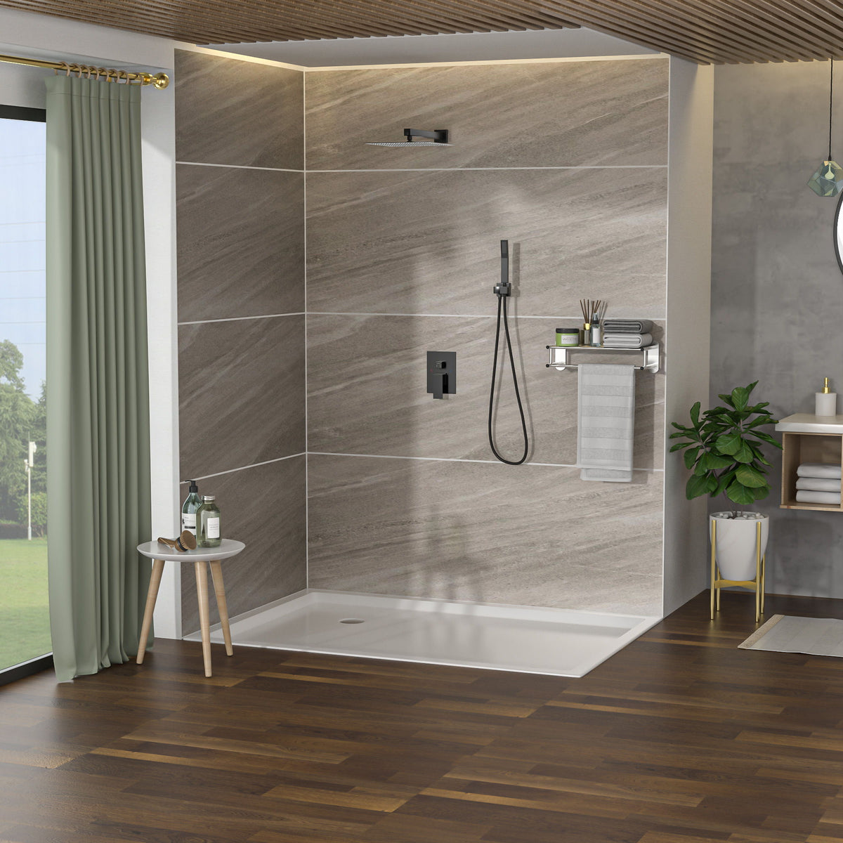 10" Square Dual Shower Head System Wall Mounted With Rough In Valve Modern Bathroom Fixture