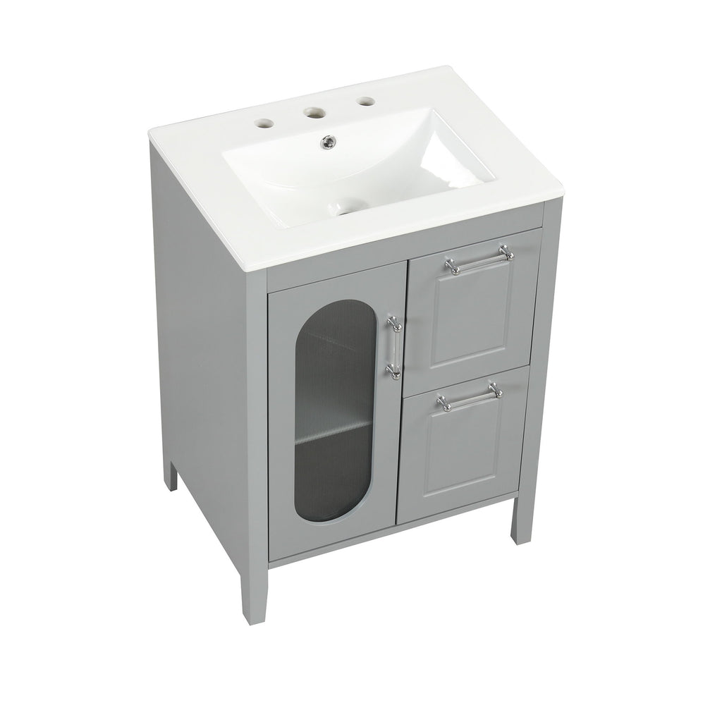 Modern Bathroom Vanity With Sink, Cabinet With 2 Drawers And Door, Adjustable Shelf
