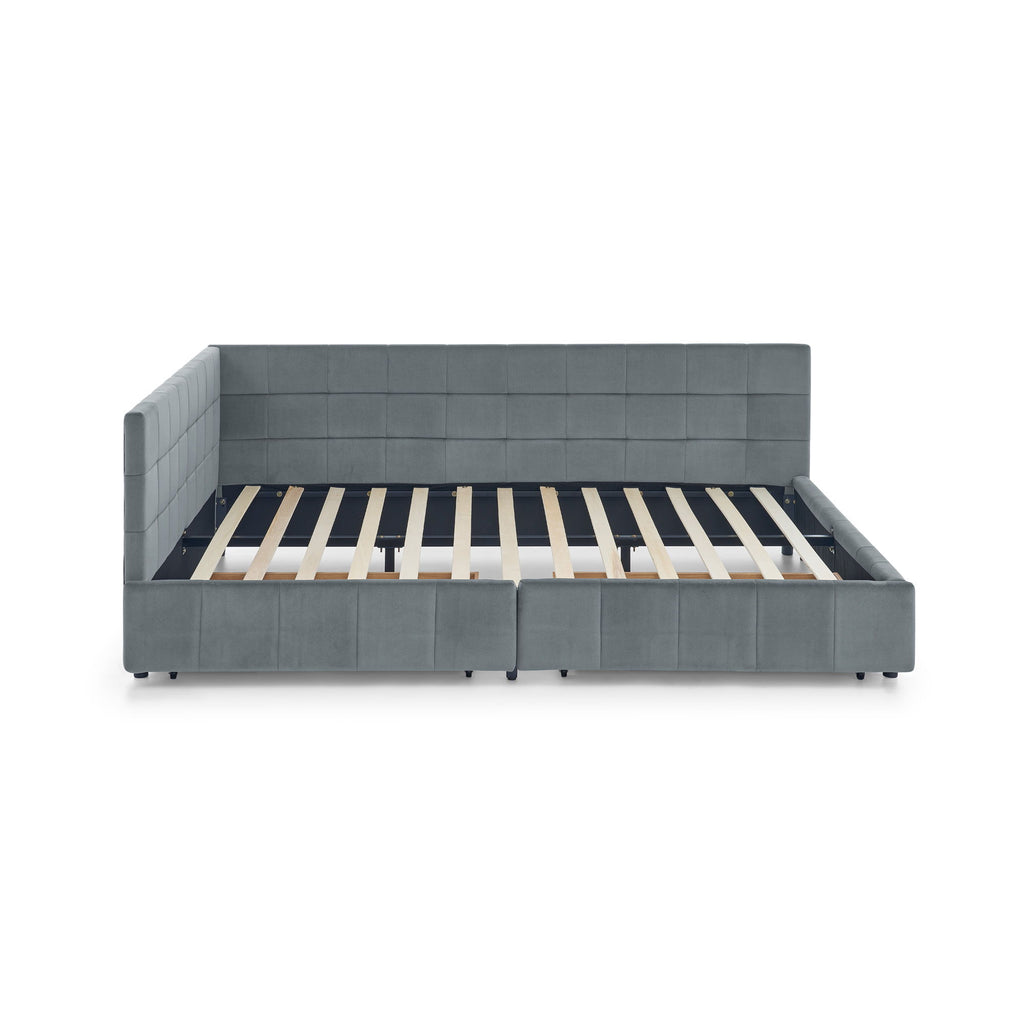 Elegant Storage Upholstered Tufted Bed Frame With Backrest And Armrests
