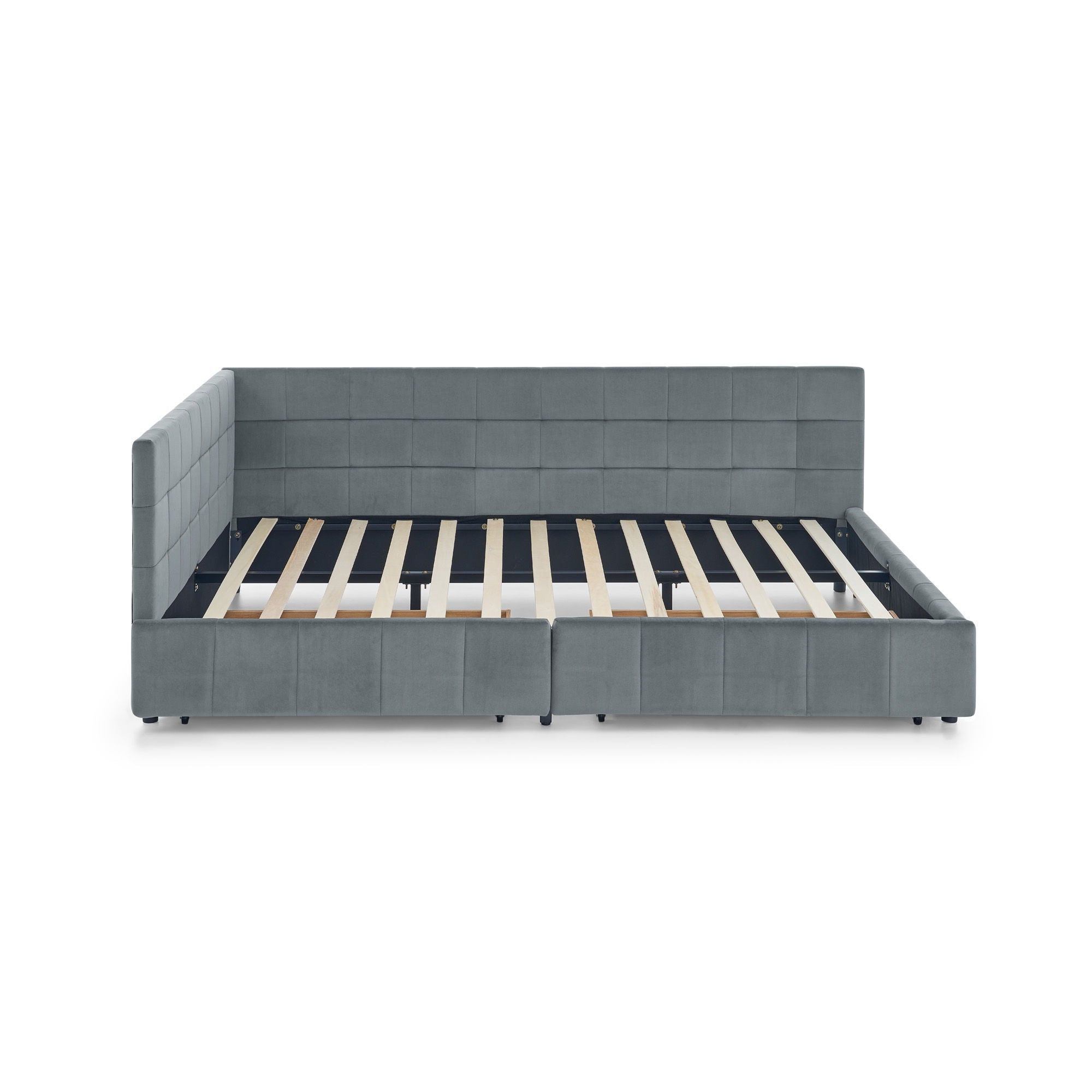 Elegant Storage Upholstered Tufted Bed Frame With Backrest And Armrests