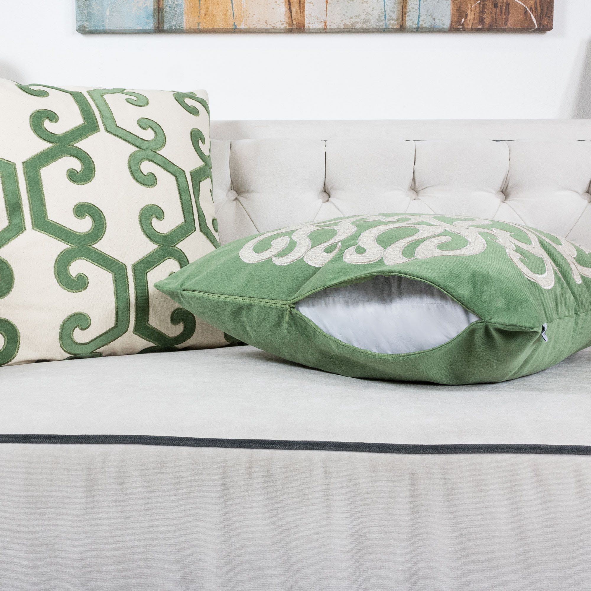 Dora - Vintage Vine Pillow Covers With Hidden Zipper (Set of 2) - Green