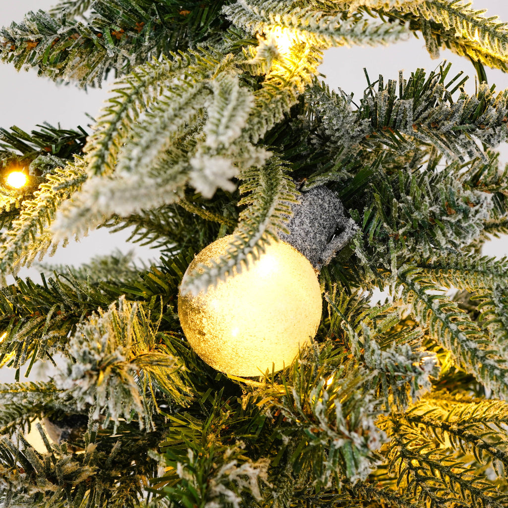 5Ft Pre Lit Spruce Snow Flocked Christmas Tree With LED Lights, Artificial Hinged Xmas Tree - White / Green