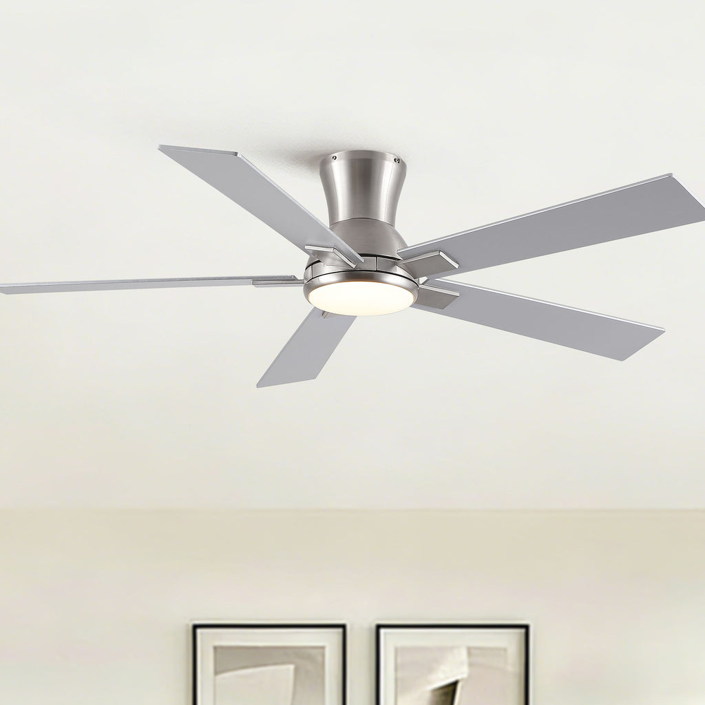 Low Profile Flush Mount Intergrated LED Ceiling Fan With Light And Reversible Quiet Motor