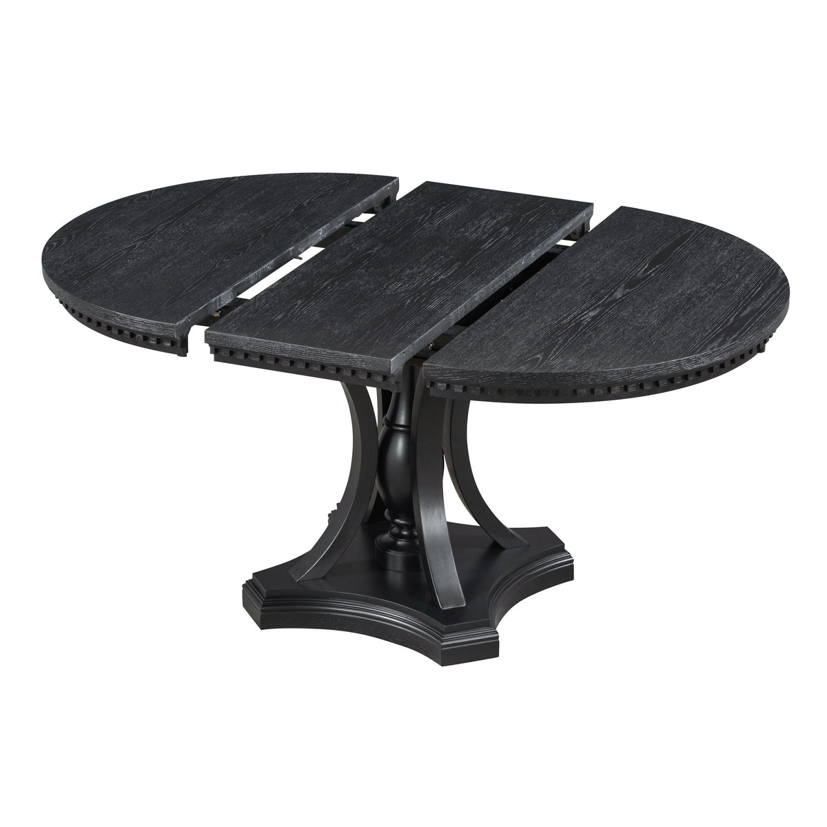 5 Piece Dining Set Extendable Round Table And 4 Chairs - Black / Oak