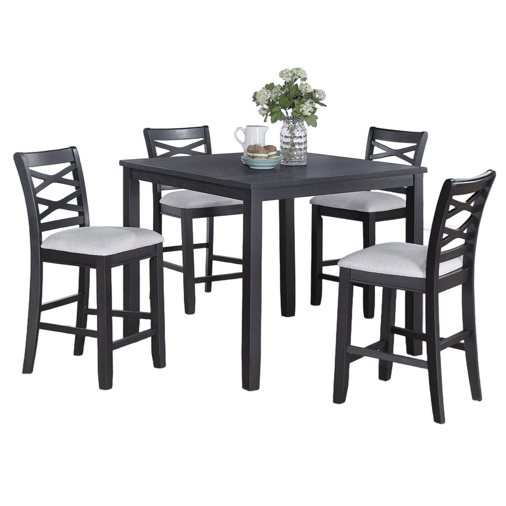 Dining Table Set With 4 Cross Back Chairs, Upholstered Cushions - Charcoal