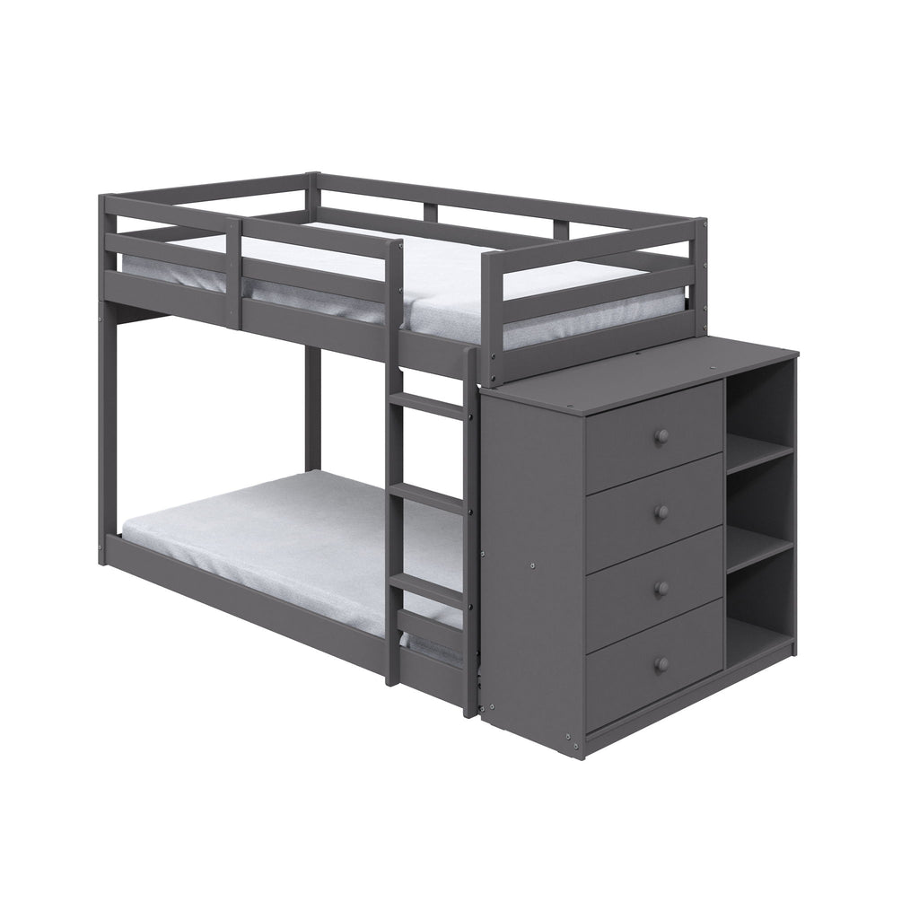Gaston - Bunk Bed Twin Over Twin With 4 Drawers & 3 Compartments - Gray