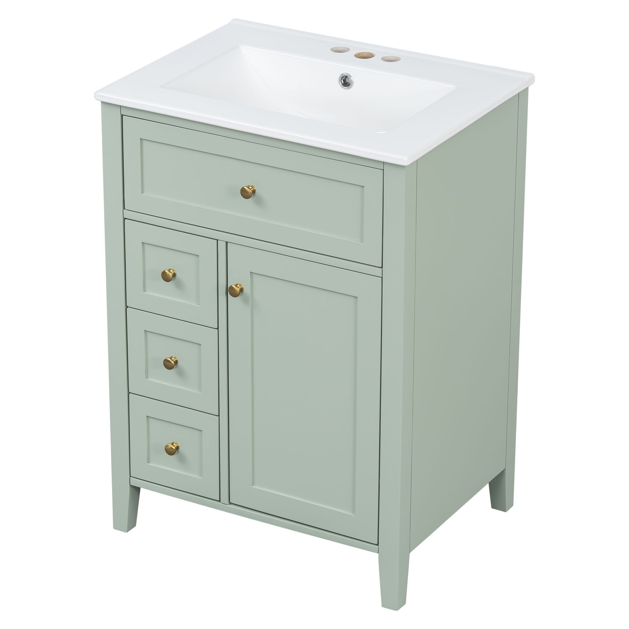 Bathroom Vanity With Sink, 3 Drawers & Cabinet With Adjustable Shelves