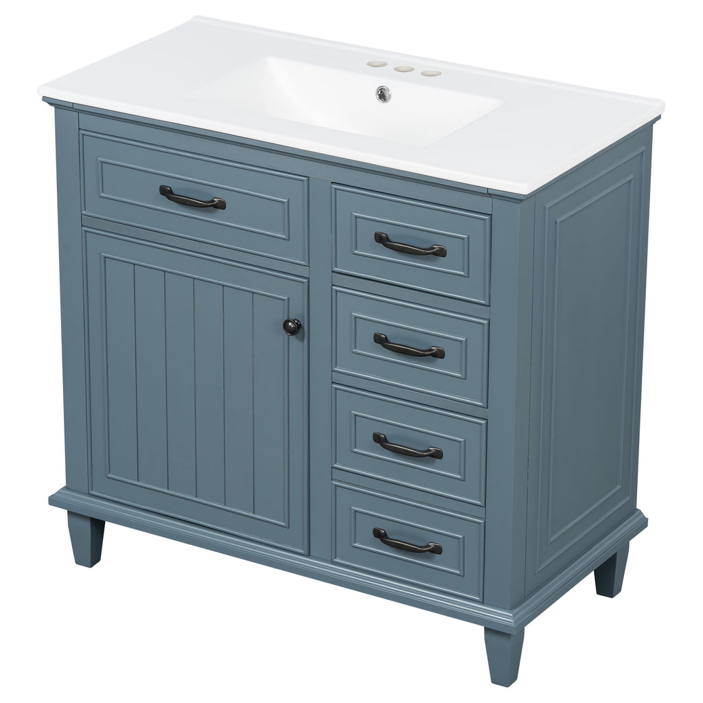 Modern Bathroom Vanity With Sink Top, Flip Drawers, Adjustable Shelf