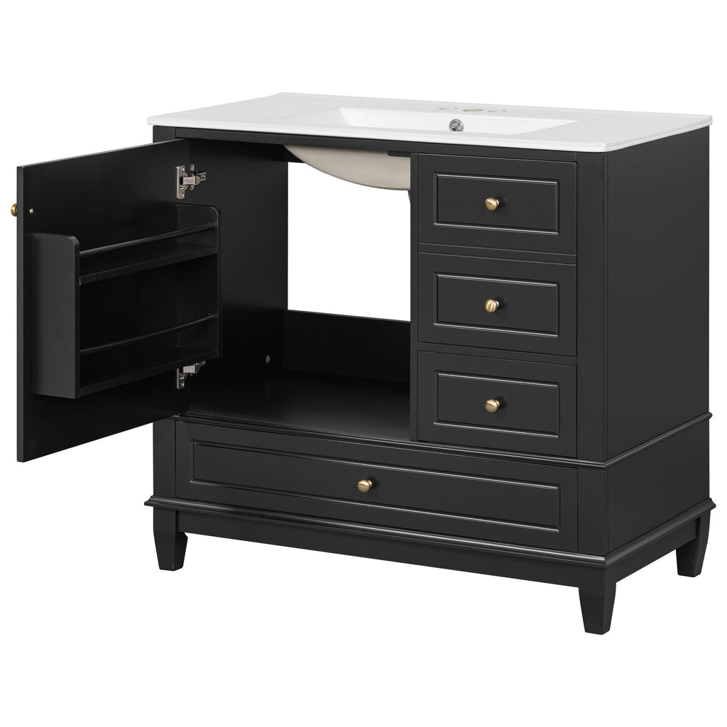 Modern Bathroom Vanity With Sink, 3 Drawers & Cabinet