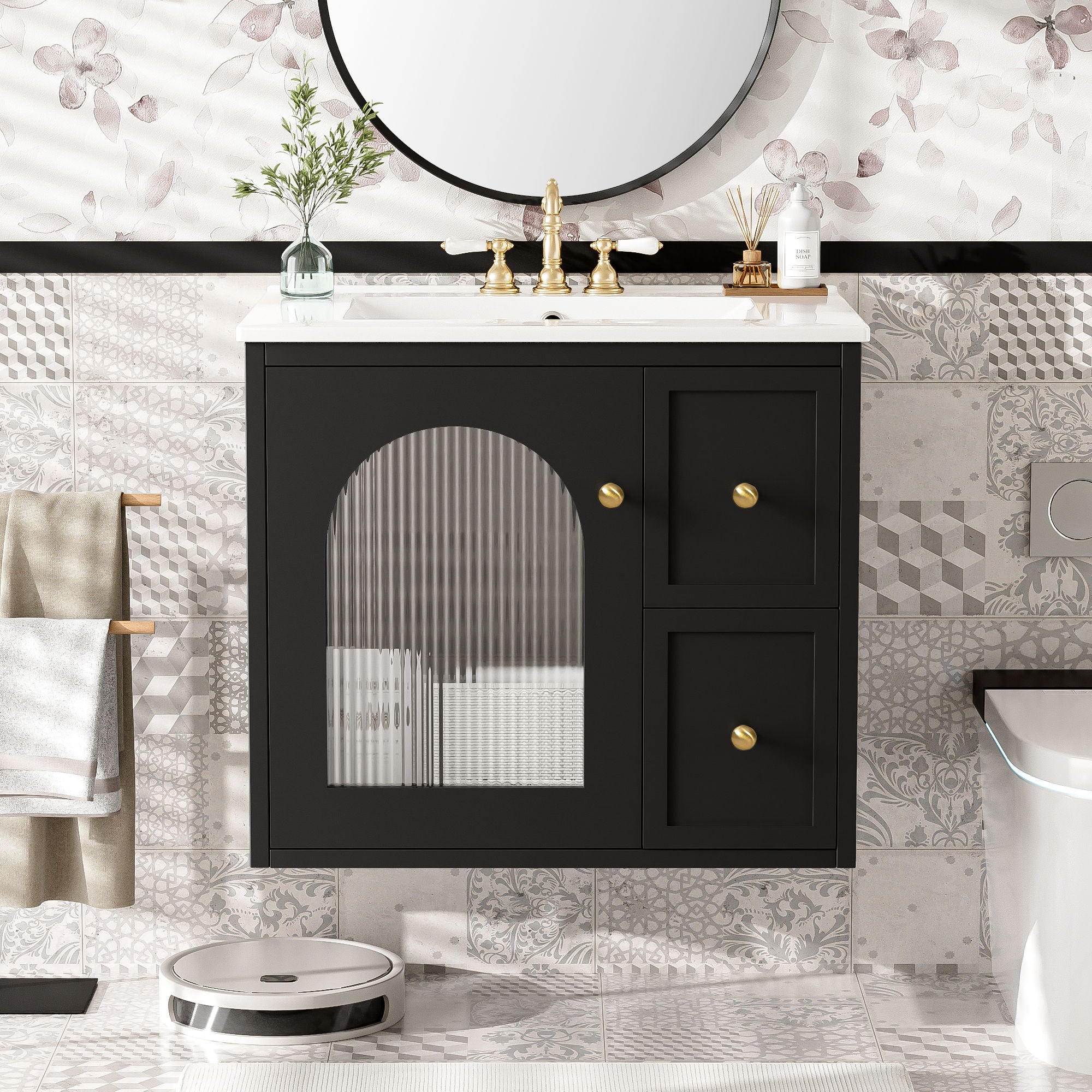 Wall-Mounted Bathroom Vanity Set With Sink, 2 Drawers And Soft-Close Door