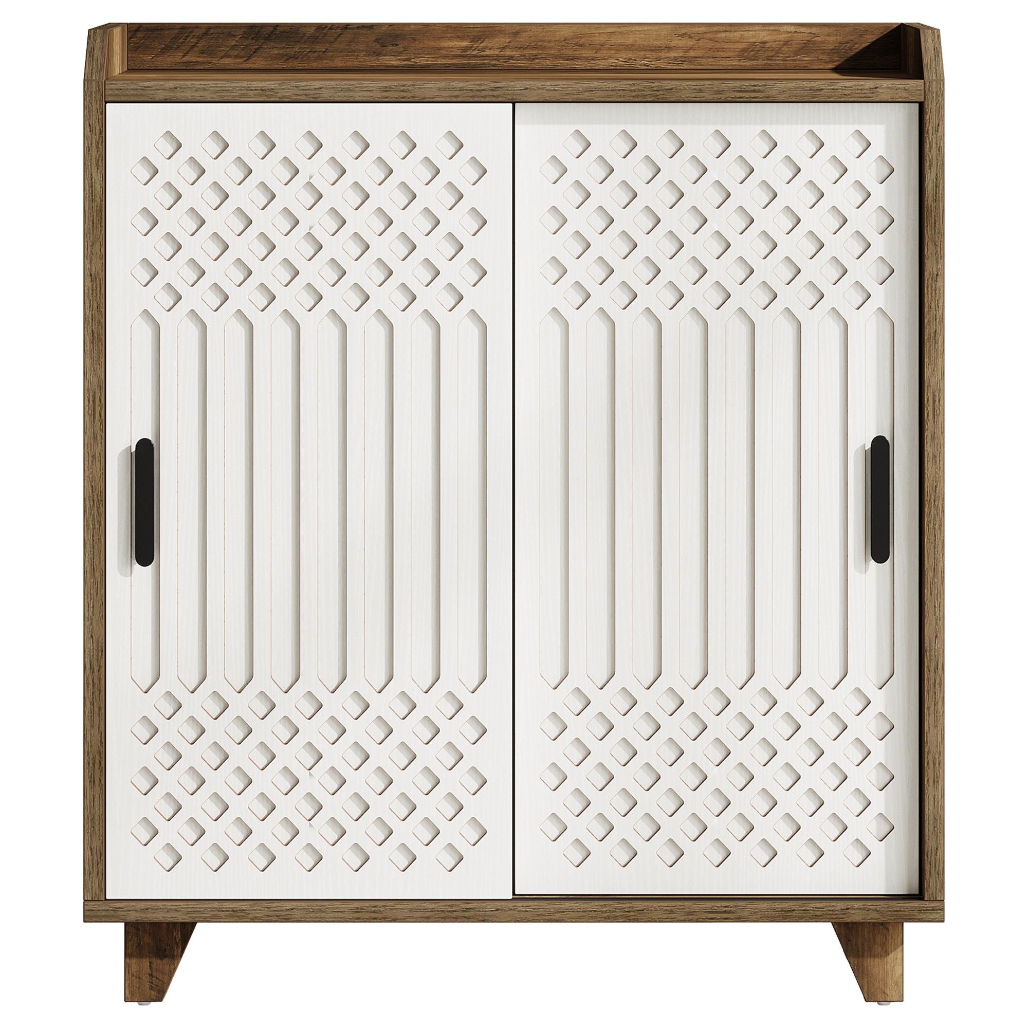 Sliding Door Sideboard Buffet Cabinet With Storage For Dining Room - Brown / White