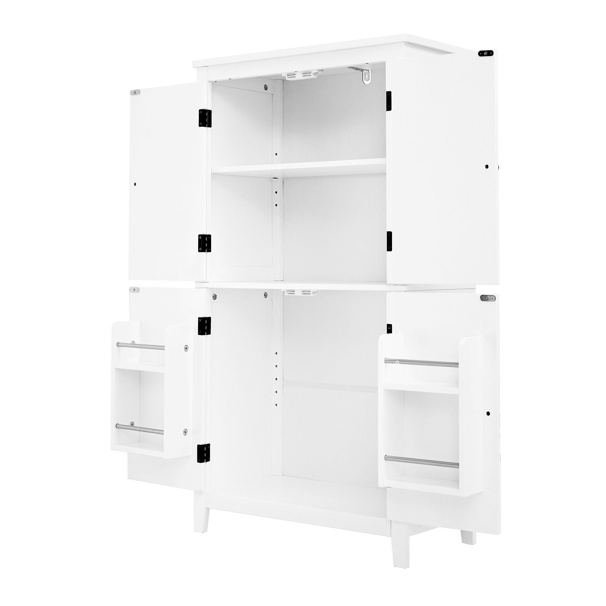 Elegant Bathroom Floor Storage Cabinet With 4 Doors, Adjustable Shelves