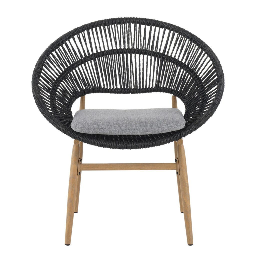 Cyril - Outdoor Patio 7 Piece Dining Set With Wicker Chairs And Table - Dark Gray / Teak
