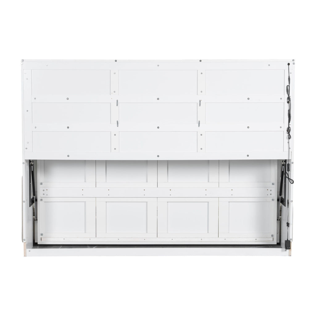 Murphy Cabinet Bed With Folding Sofa, Built In Storage Shelves And LED Light