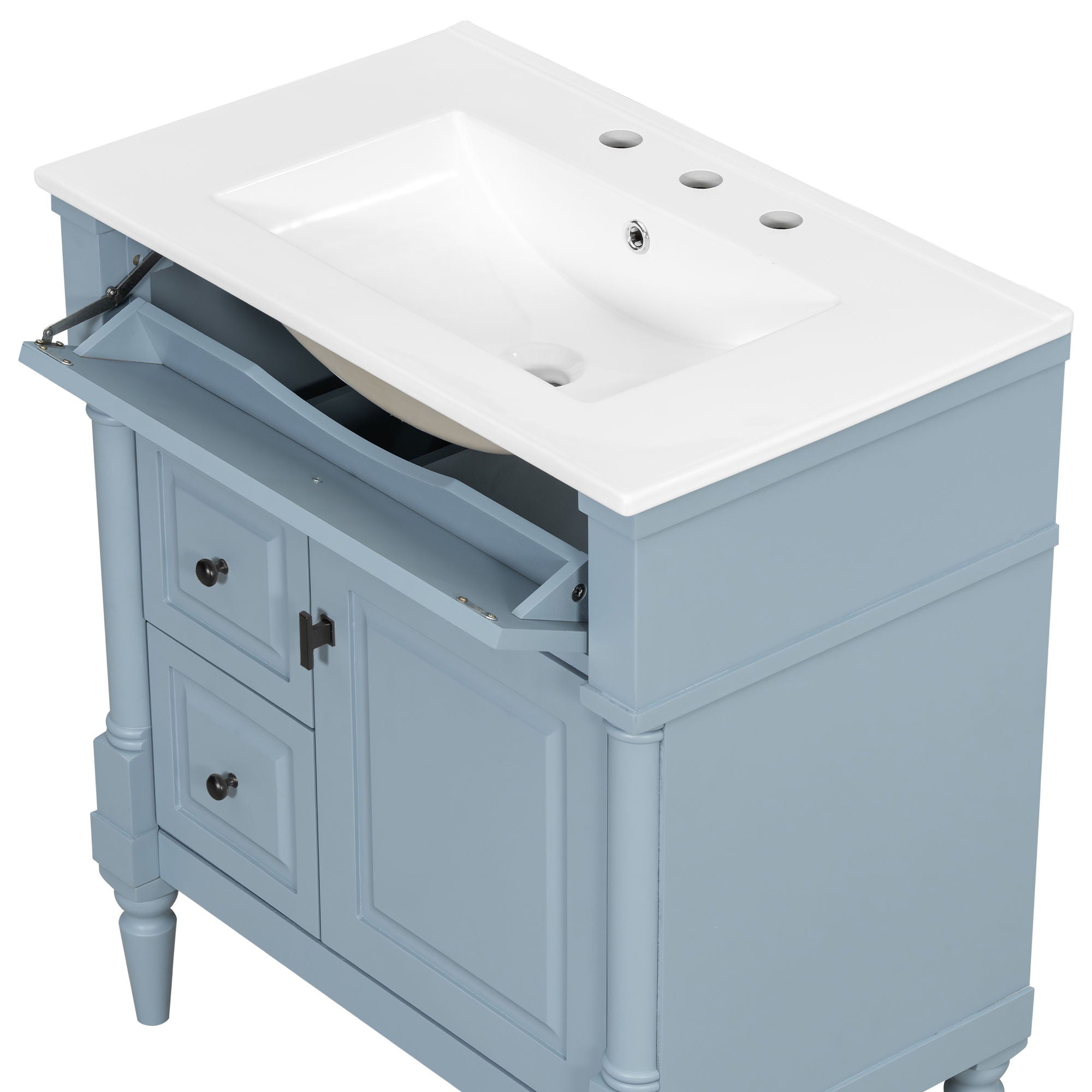 Modern Bathroom Vanity With Sink, Freestanding Cabinet With Flip Drawer & Adjustable Shelf