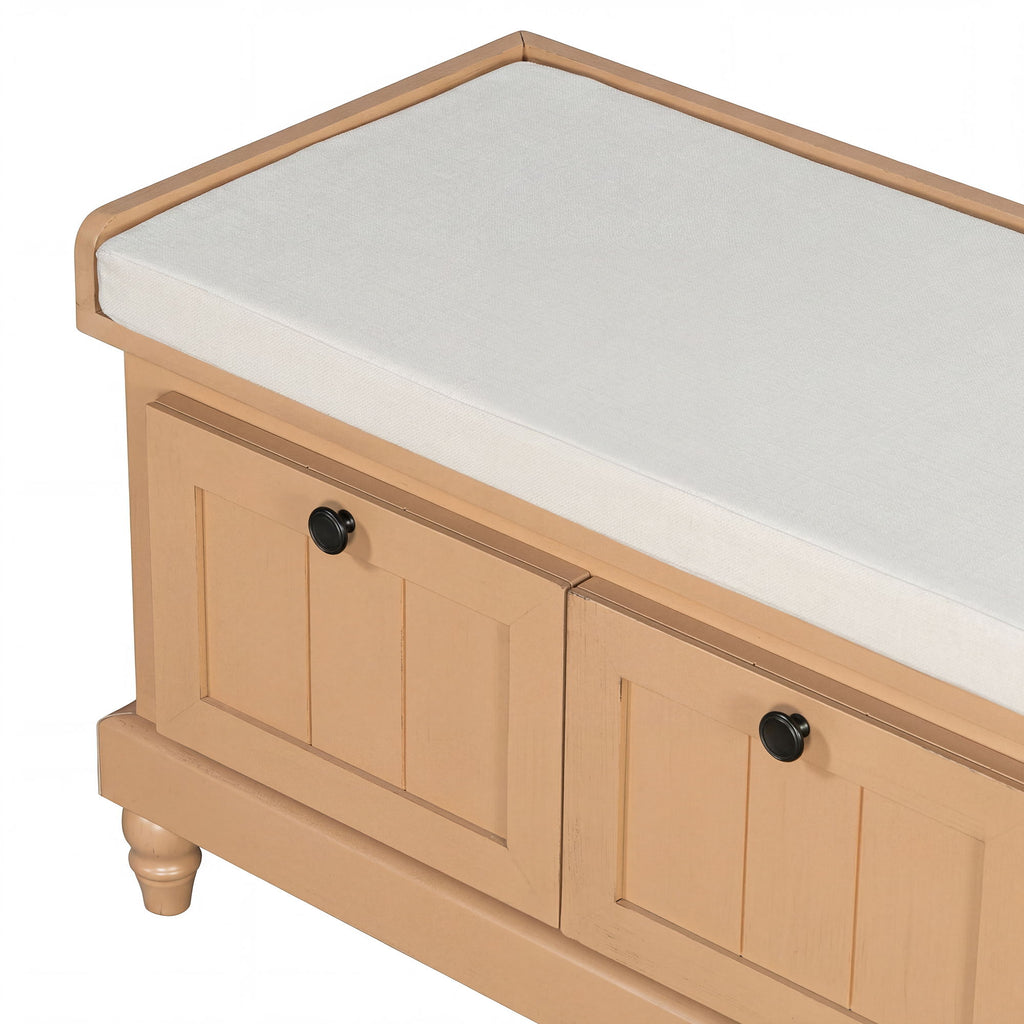 Shoe Bench With Cushion And 3 Drawers - Natural