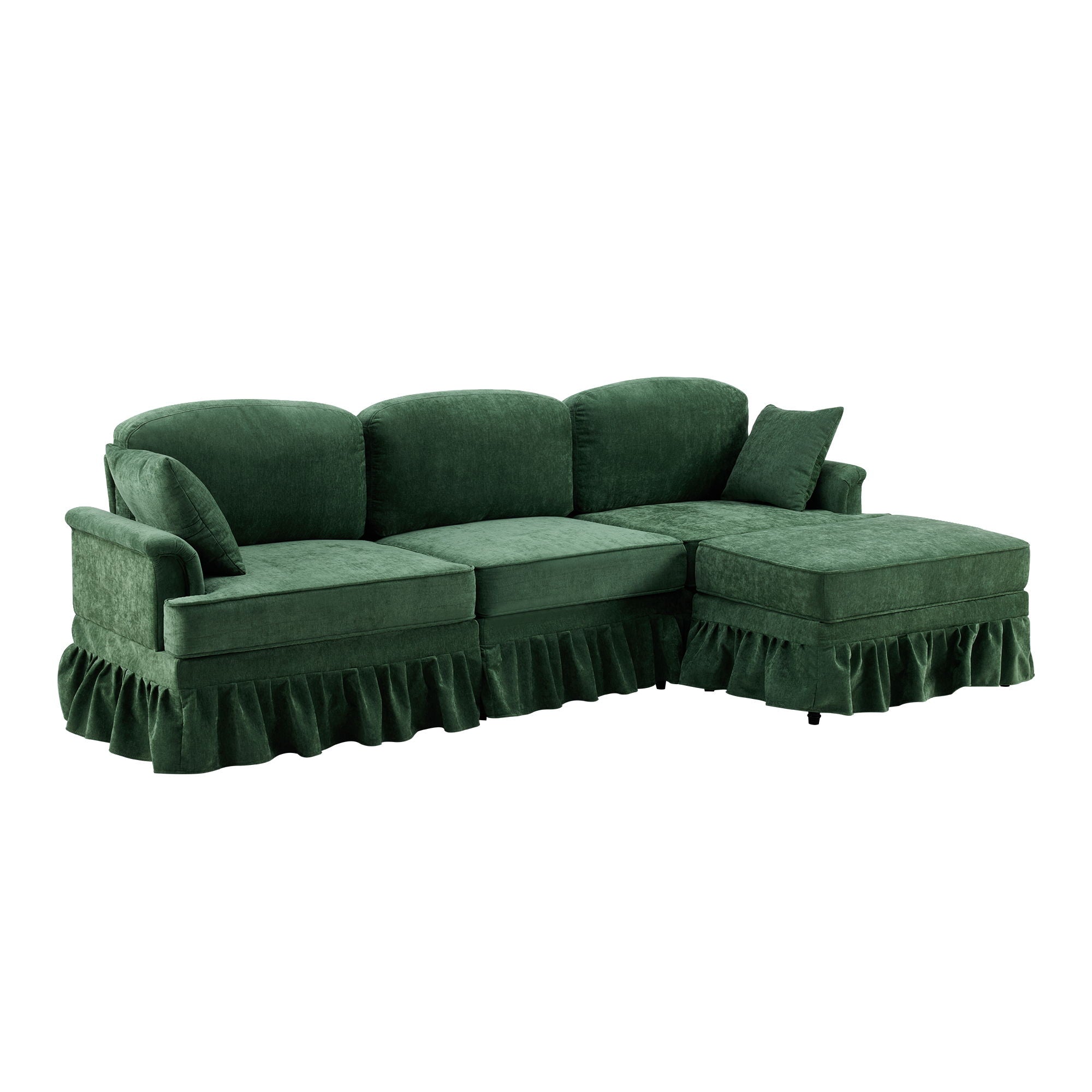 Cloud Sofa With Removable Ruffled Skirt With Ottoman And Flared Arms