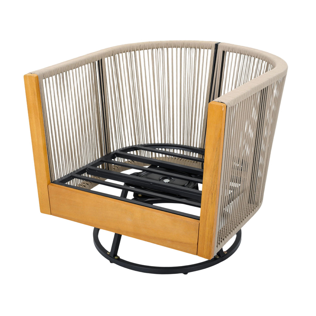 2 Swivel Chairs With Slat Top X Stretcher Side Table - Acacia Wood / Beige