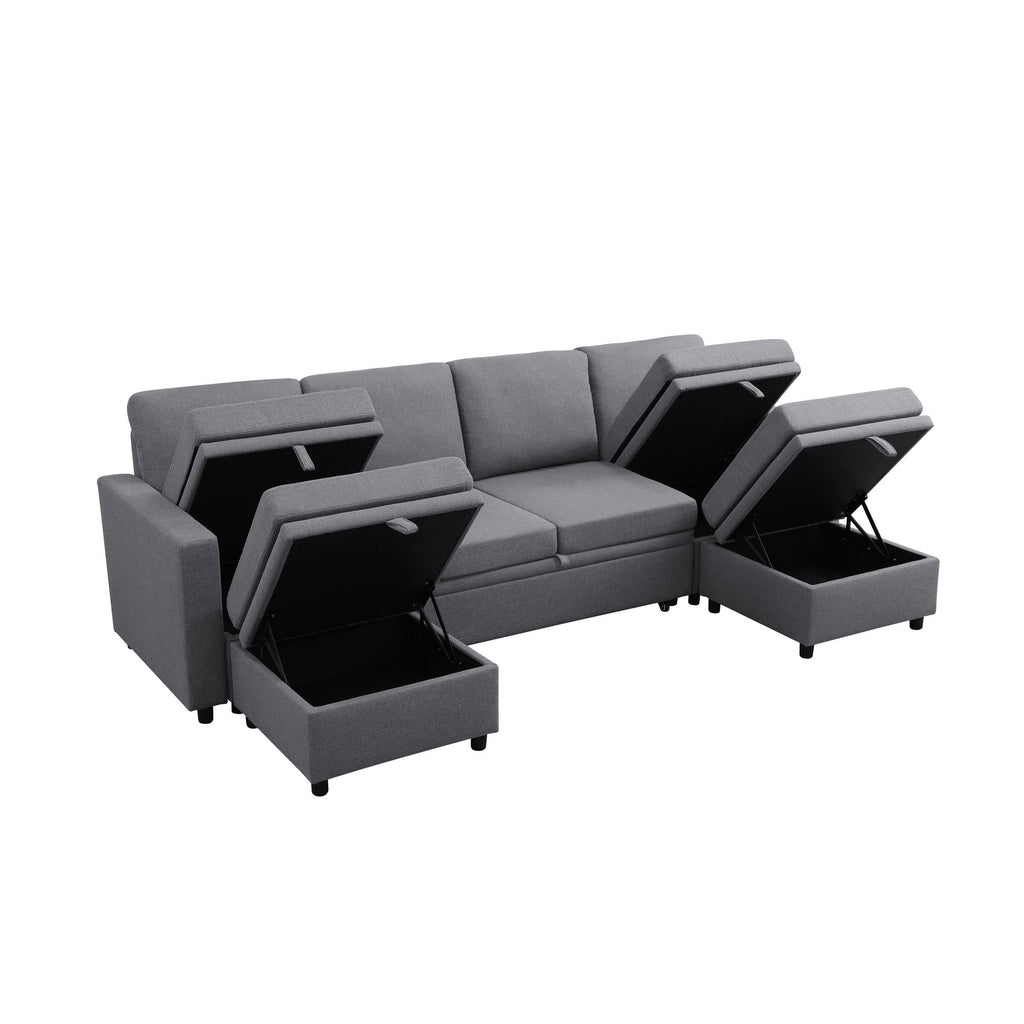 Extra Wide U - Shape Convertible Sleeper Sofa Bed With Dual Storage Ottoman
