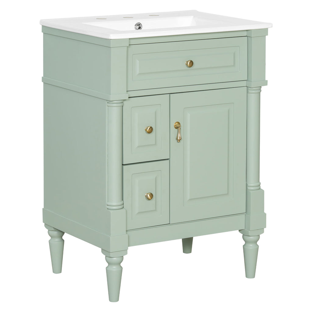Freestanding Bathroom Vanity With Sink, Adjustable Shelf & Flip Drawer