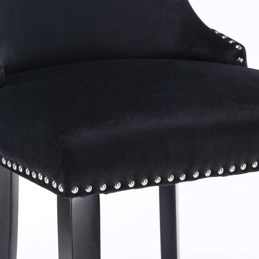 Contemporary Upholstered Wing-Back Barstools With Button Tufted Decoration And Wooden Legs, And Nailhead Trim, Leisure Style Bar Chairs, Bar Stools (Set of 2)