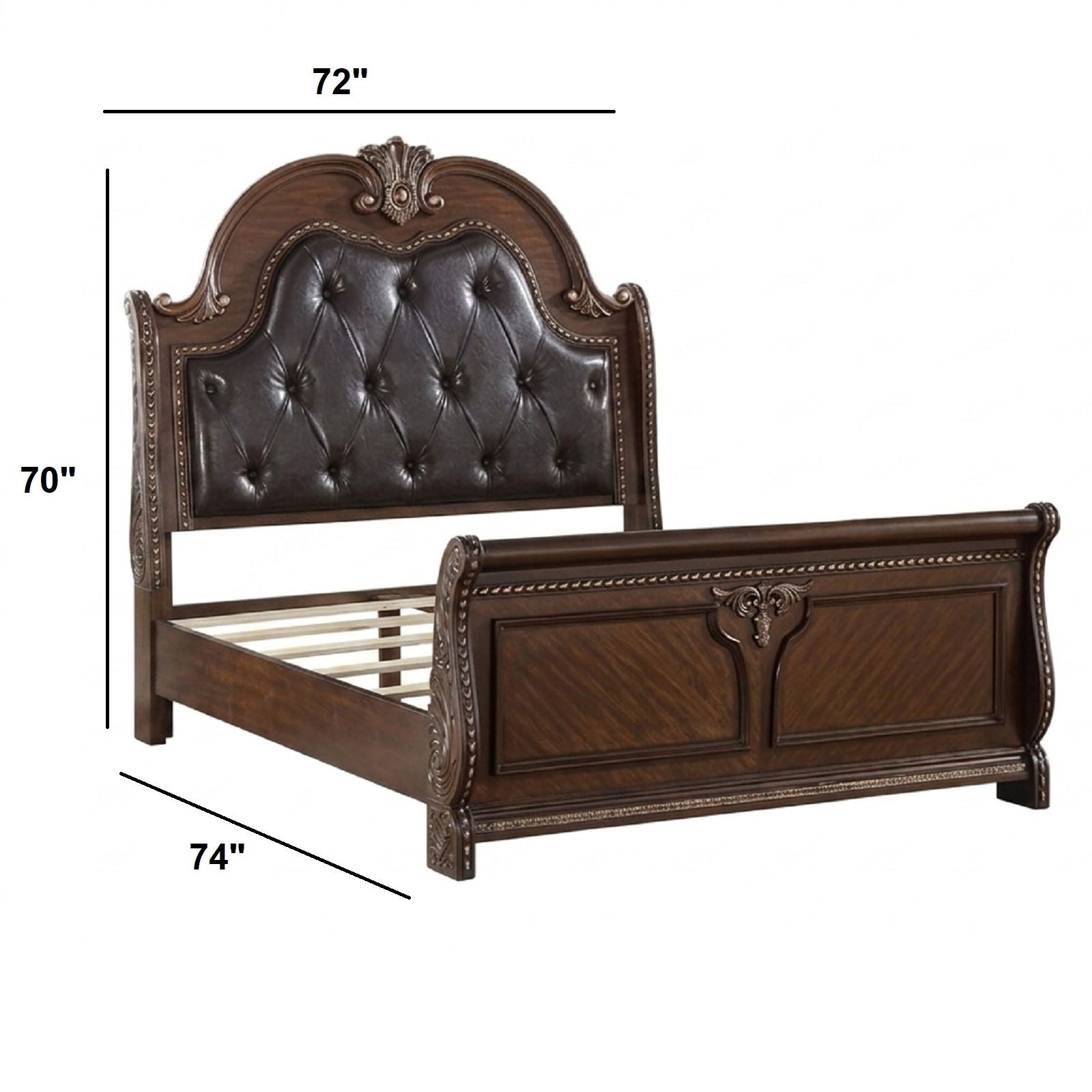 Bed & Carved Padded And Button Tufted Headboard