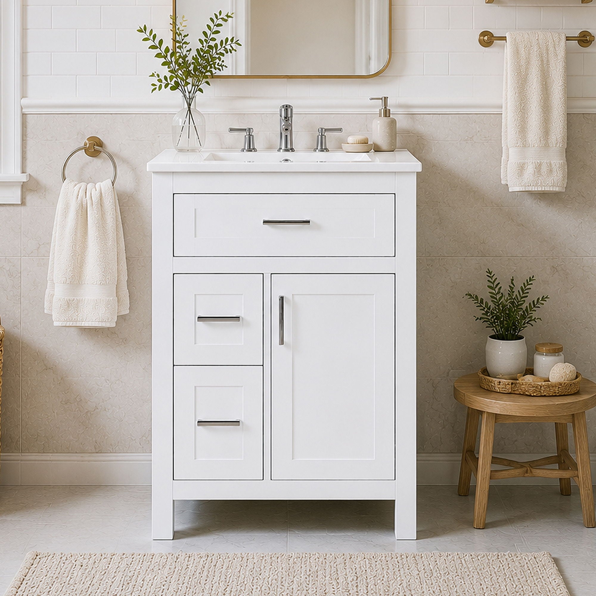 Modern Bathroom Vanity With Sink, Flip Drawer & 2 Drawers, Soft Close Hinges, Adjustable Shelf