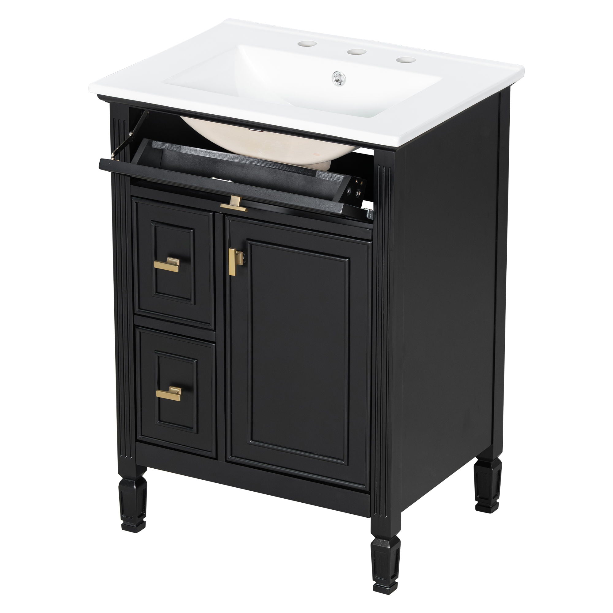Modern Bathroom Vanity With Sink, Flip Drawer, 2 Drawers, Adjustable Shelf