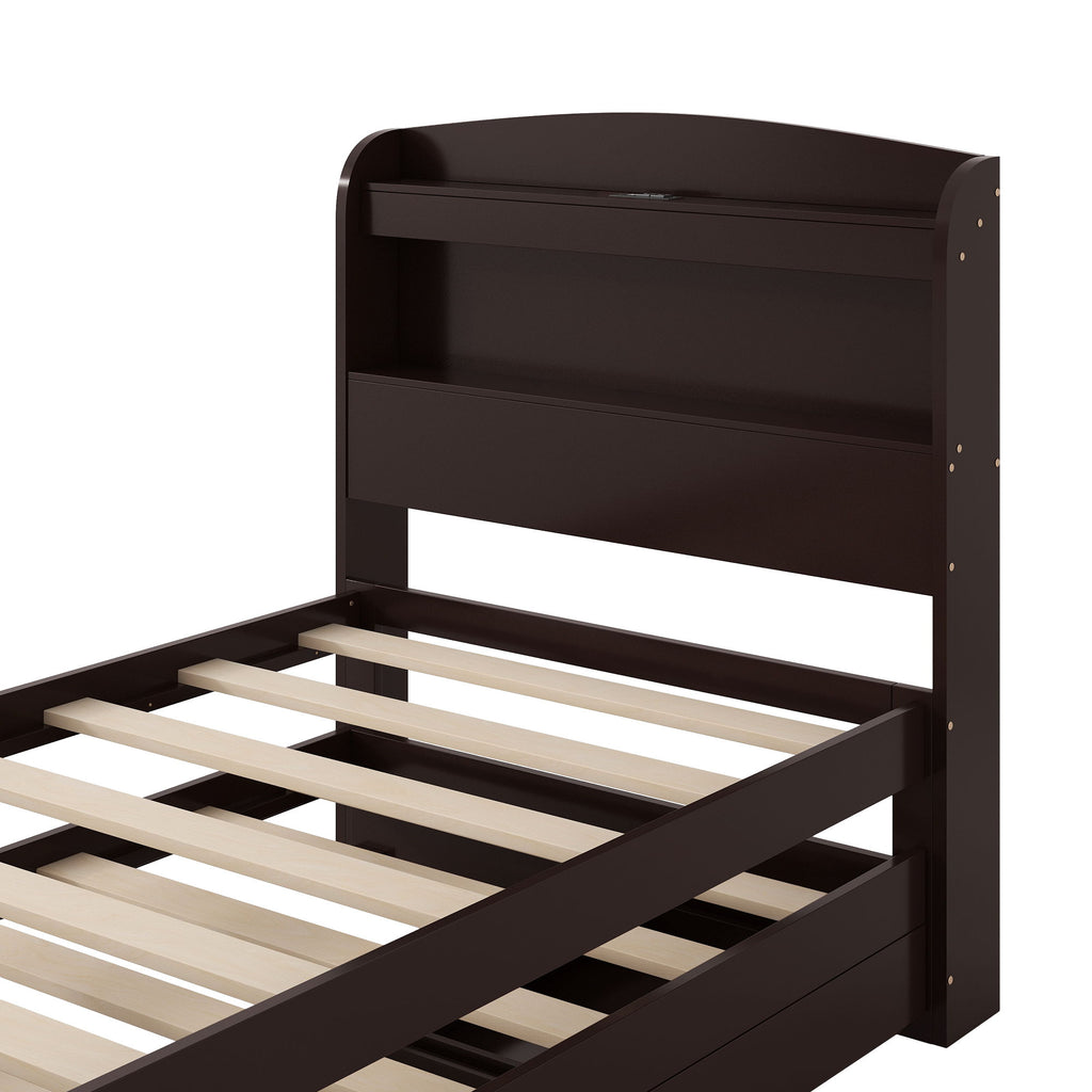 Platform Bed With LED Headboard, Charging Station, Trundle And 2 Drawers