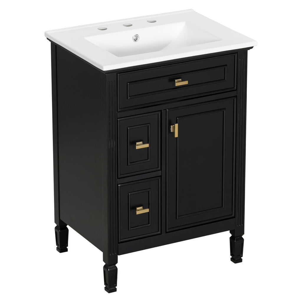Modern Bathroom Vanity With Sink, Flip Drawer, 2 Drawers, Adjustable Shelf