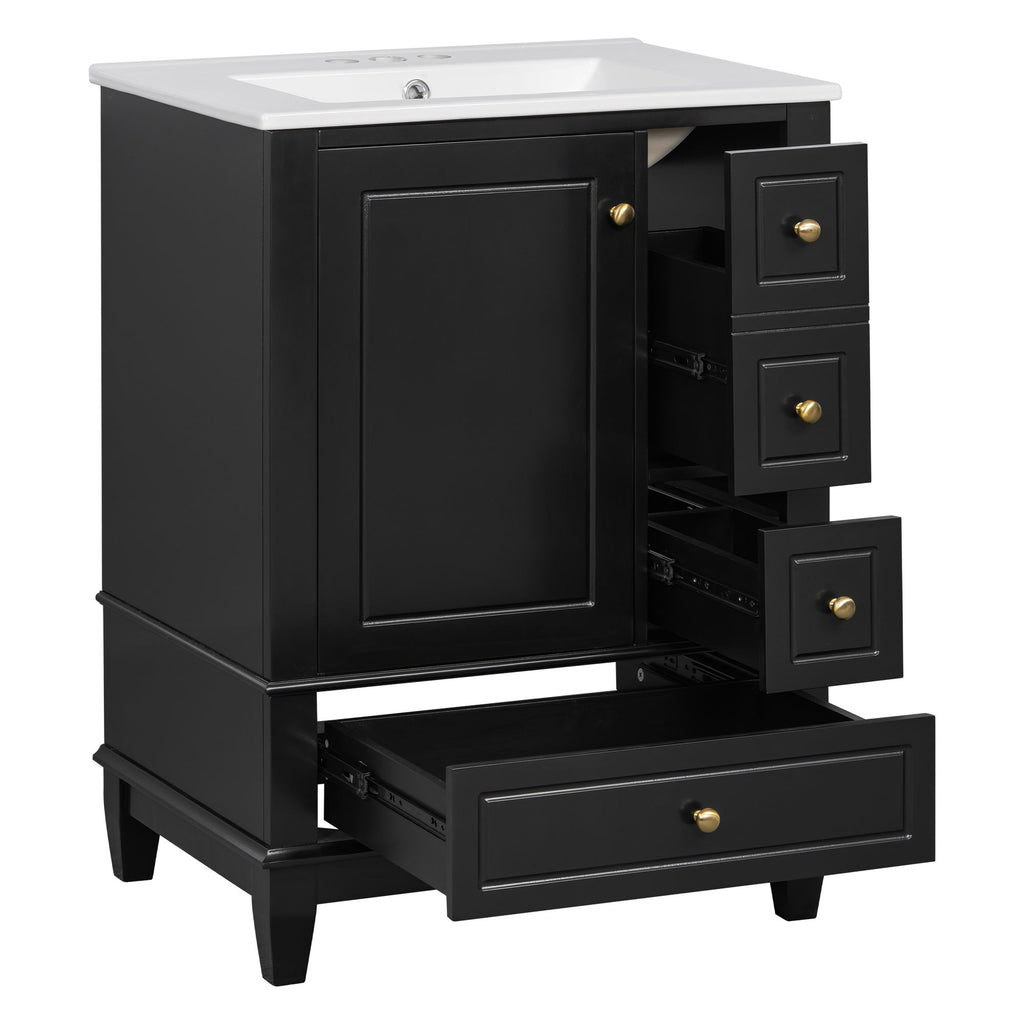 Modern Bathroom Vanity With Sink, Freestanding Cabinet With Drawers And Storage Shelves
