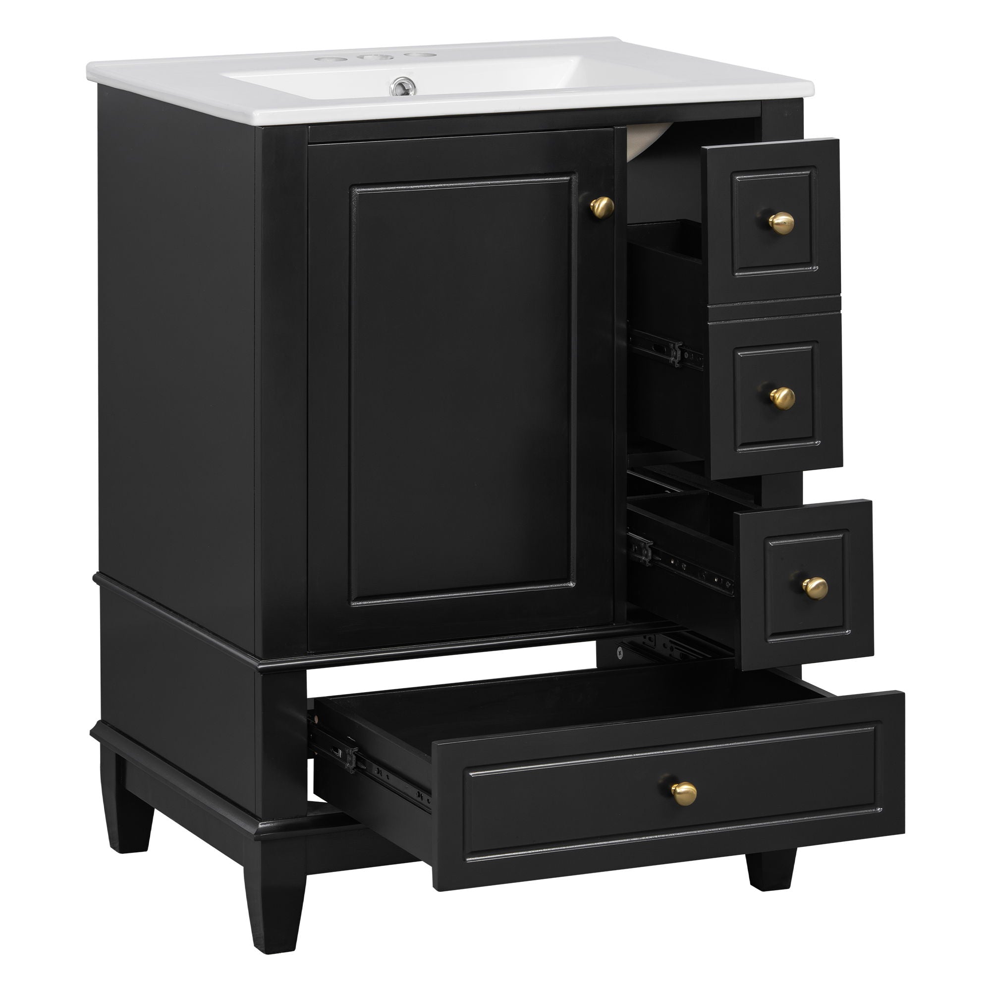 Modern Bathroom Vanity With Sink, Freestanding Cabinet With Drawers And Storage Shelves