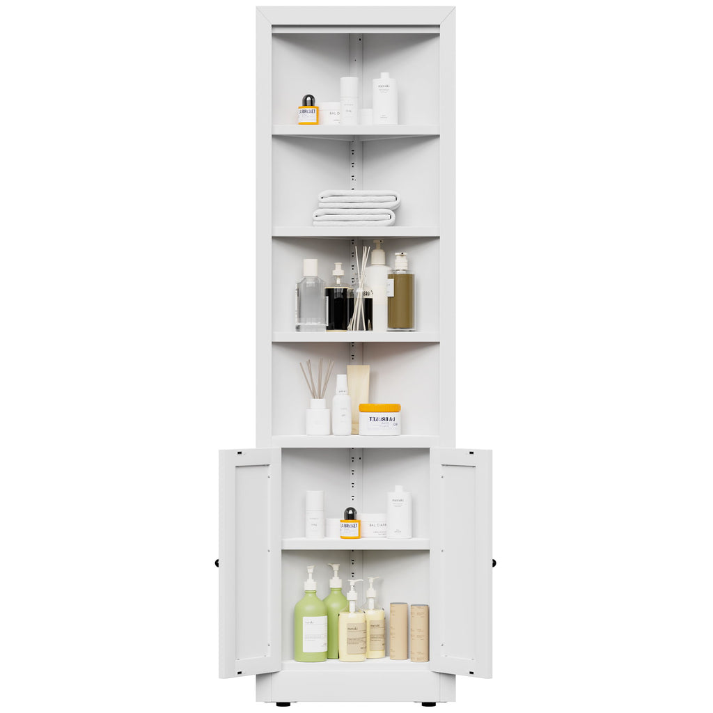 Tall Corner Storage Cabinet With 2 Doors, 5-Tier With Adjustable Shelve, Freestanding - White