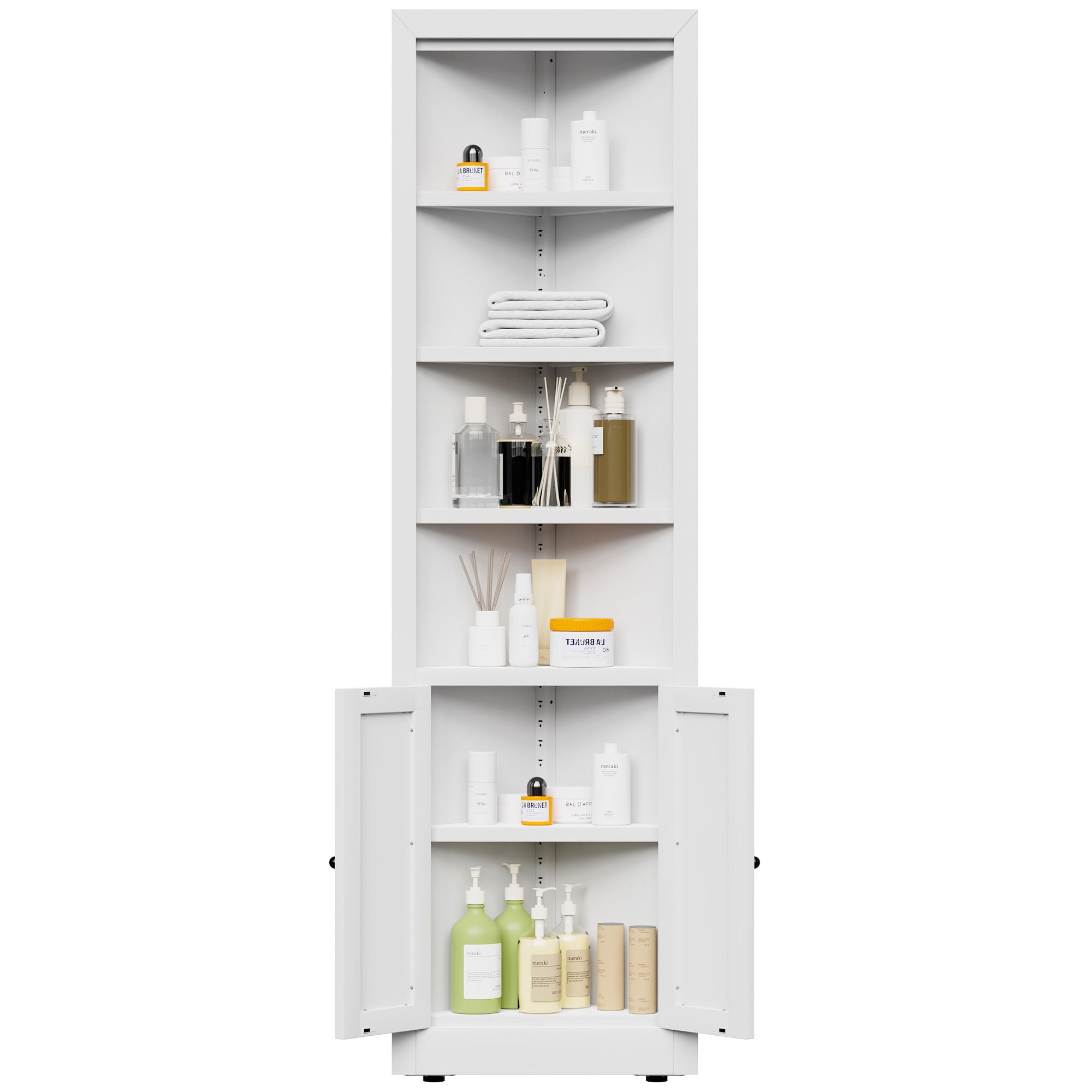 Tall Corner Storage Cabinet With 2 Doors, 5-Tier With Adjustable Shelve, Freestanding - White