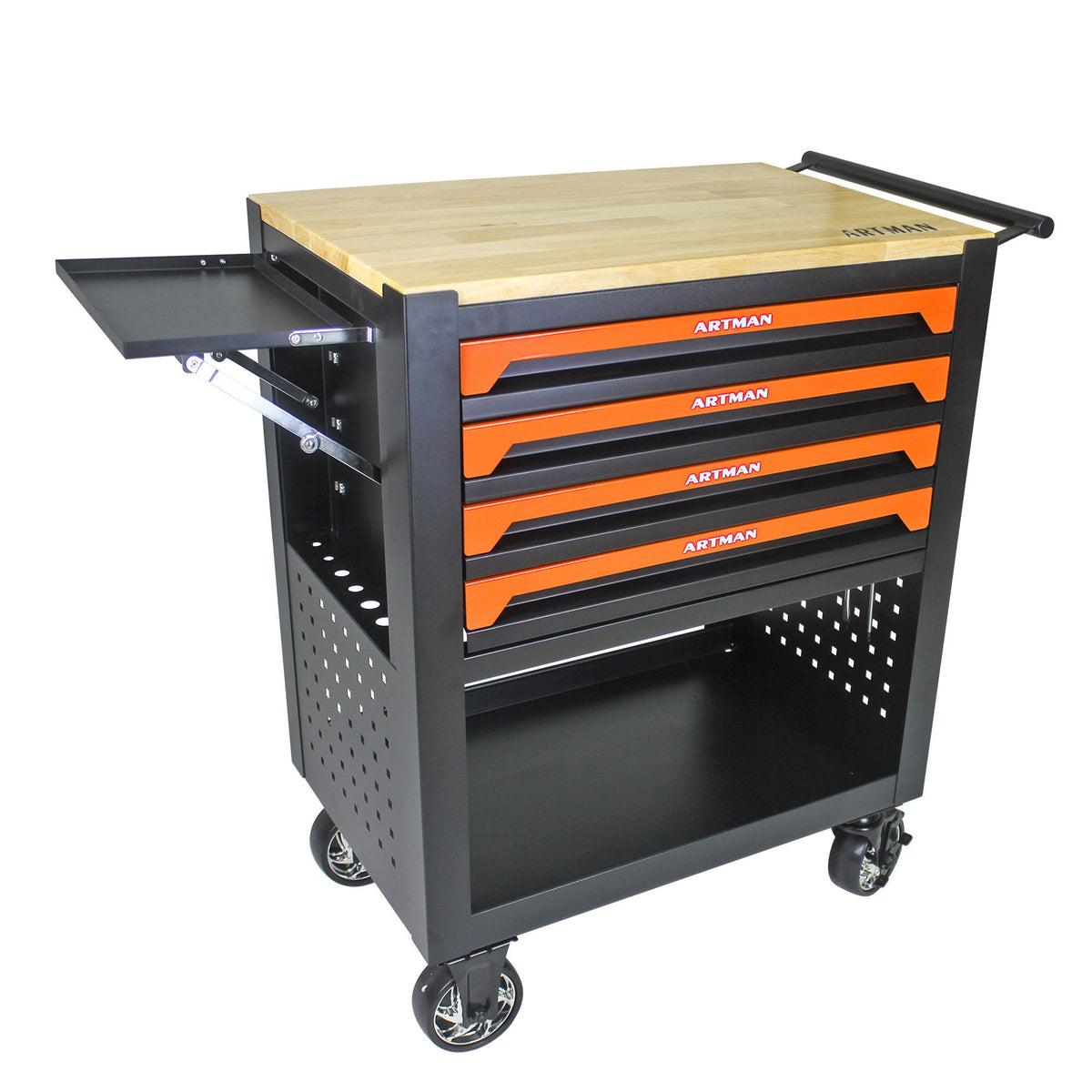 4 Drawers Multifunctional Tool Cart With Wheels And Wooden Top - Orange