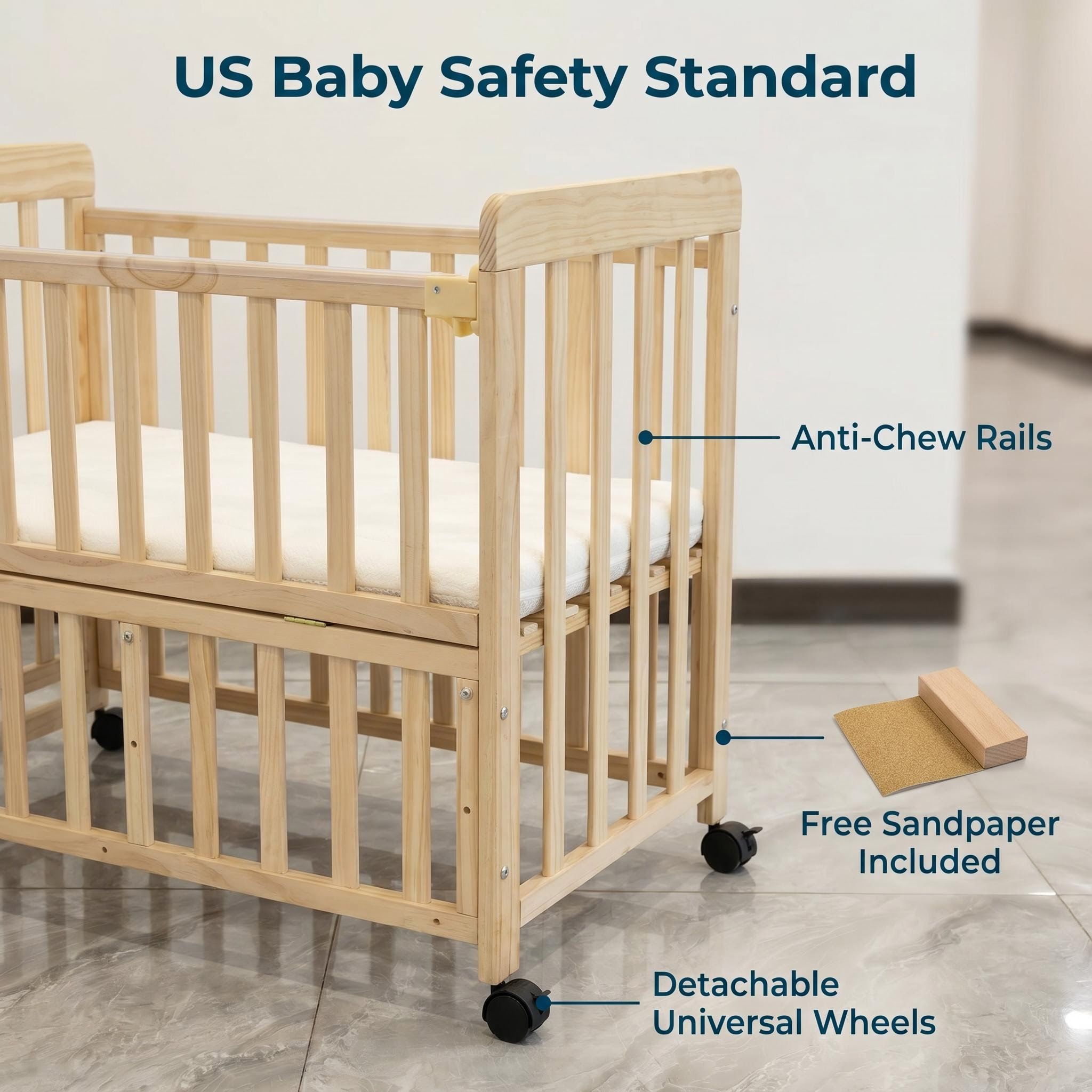 Portable Bedside Bassinet With 3 Adjustable Heights, Mini Crib For Newborns - Natural Wood