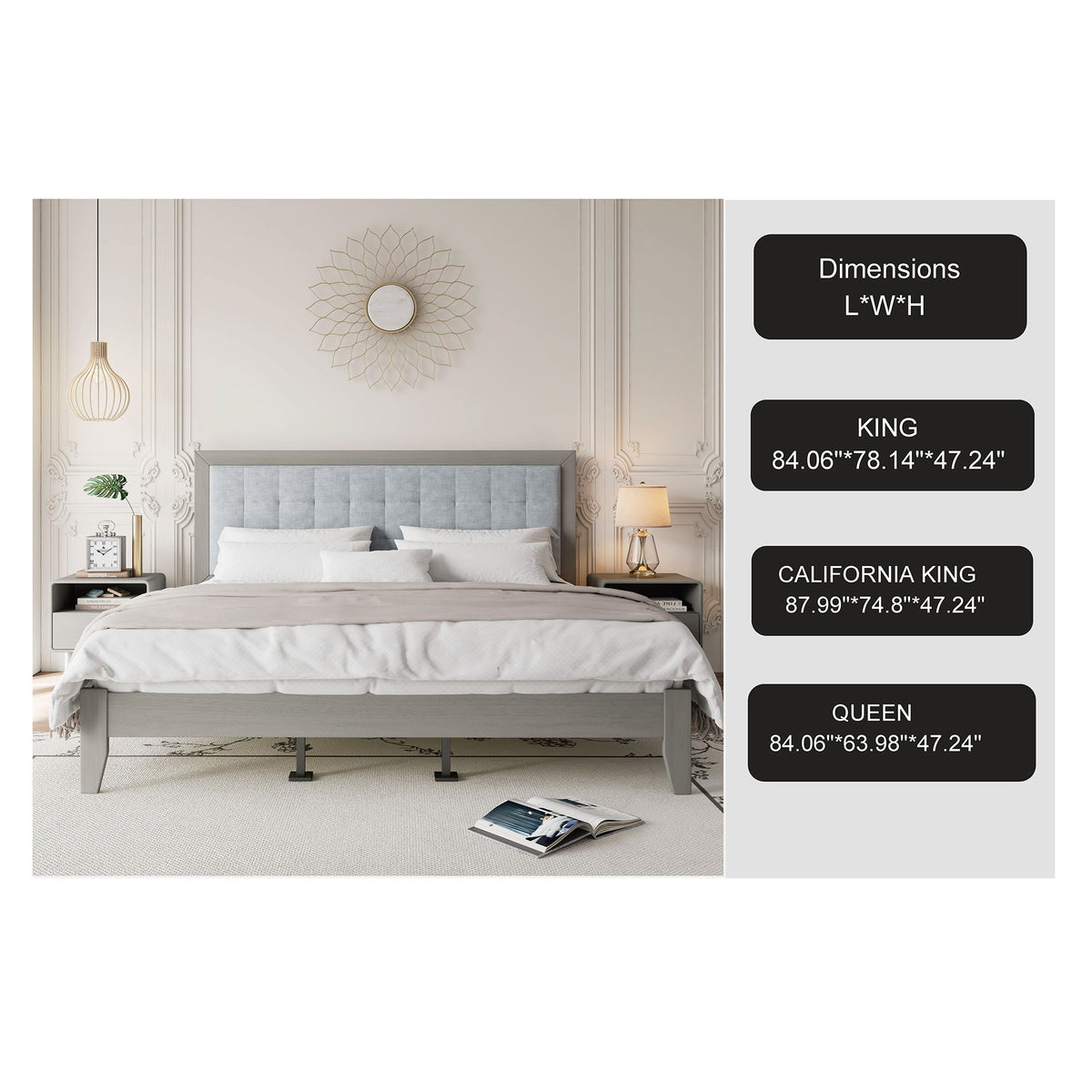 Mid Century Modern Platform Bed With Upholstered Headboard