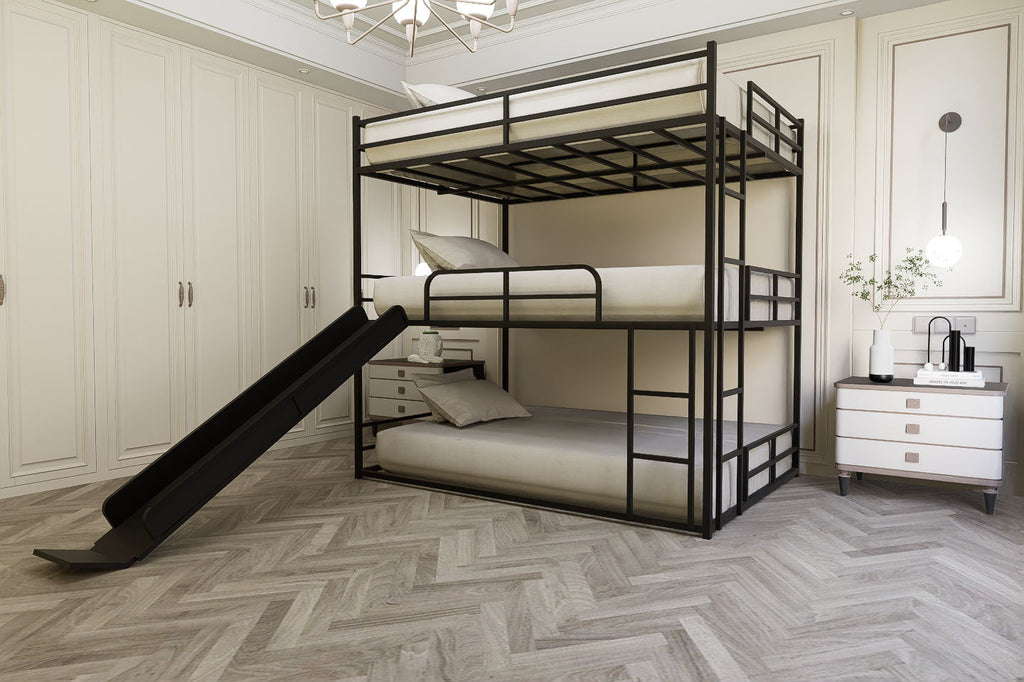 Full Size House Loft Bed With Slide And Ladder - Black