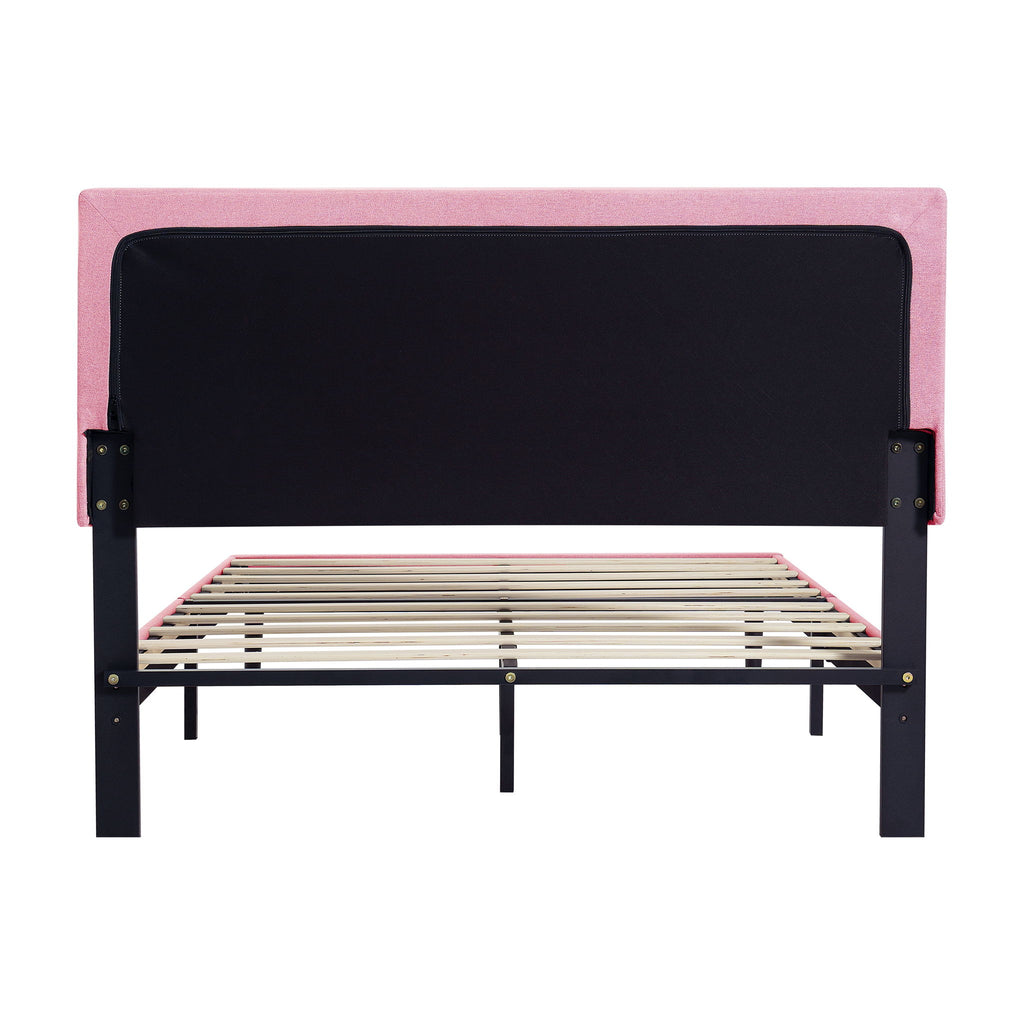 Modern Upholstered Platform Bed Frame With Button Tufted Fabric Headboard
