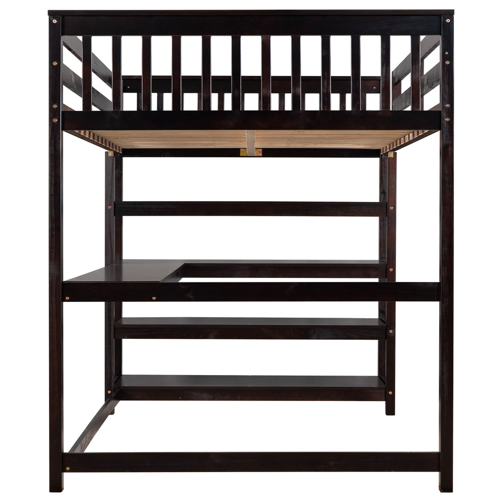 Loft Bed With Storage Shelves And Under Bed Desk